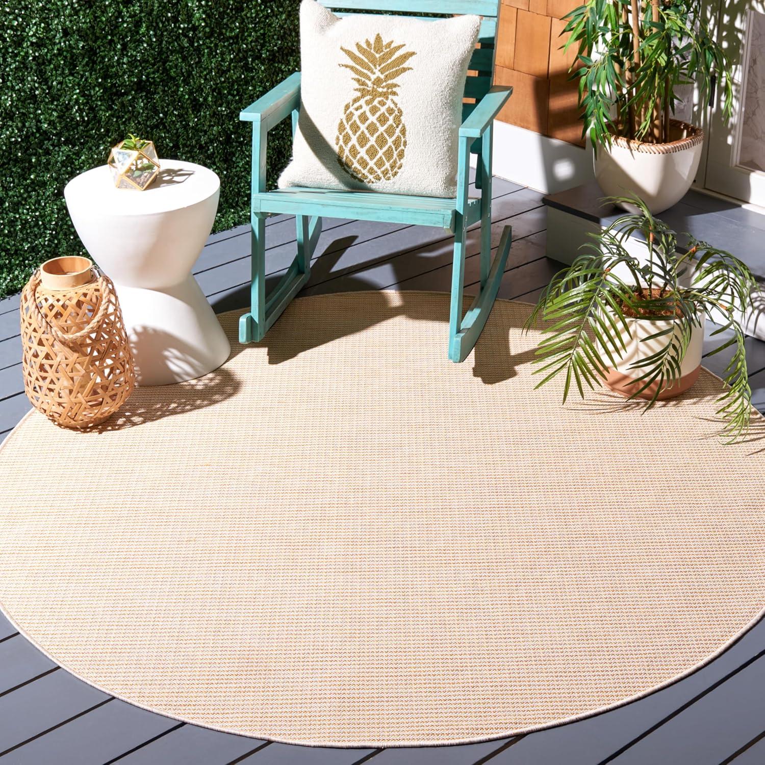 imageMartha Stewart x SAFAVIEH Outdoor Area Rug Collection 65quot Round Navy Weather Resistant ampamp Washable Ideal for Patio Backyard Mudroom Deck Dining Space MSR4490NYellow