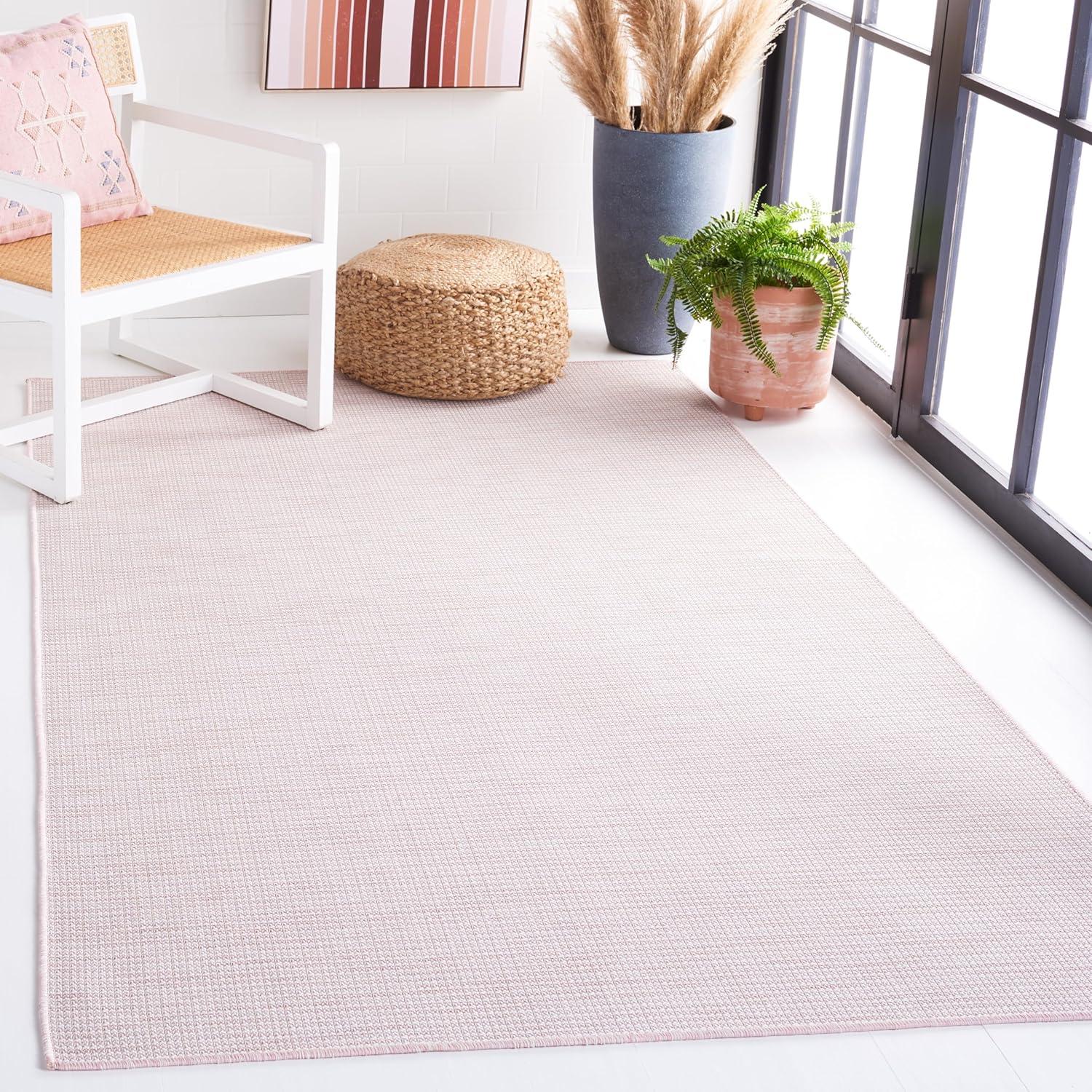imageMartha Stewart x SAFAVIEH Outdoor Area Rug Collection 65quot Round Navy Weather Resistant ampamp Washable Ideal for Patio Backyard Mudroom Deck Dining Space MSR4490NBeigePink