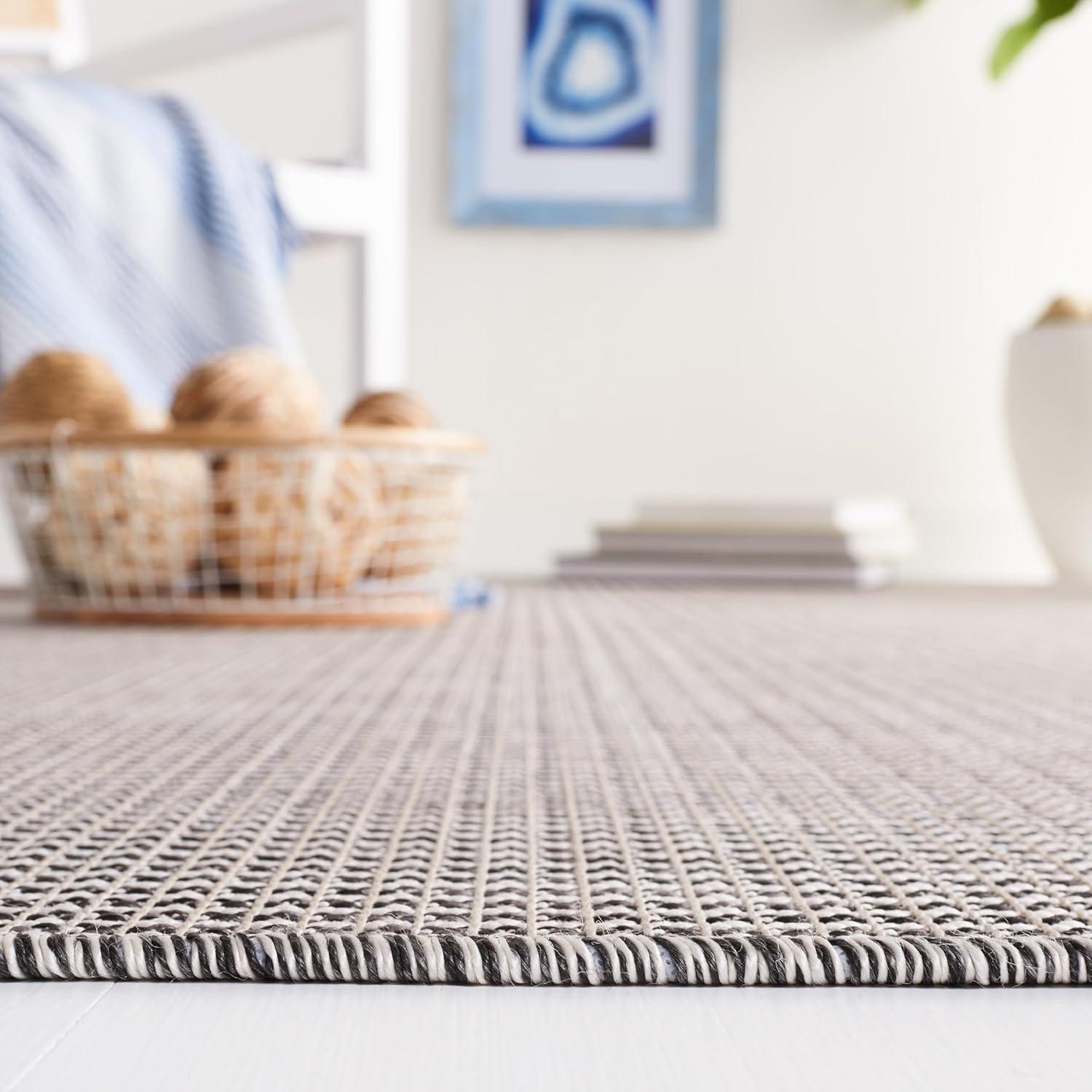 imageMartha Stewart x SAFAVIEH Outdoor Area Rug Collection 65quot Round Navy Weather Resistant ampamp Washable Ideal for Patio Backyard Mudroom Deck Dining Space MSR4490NBeigeBlack