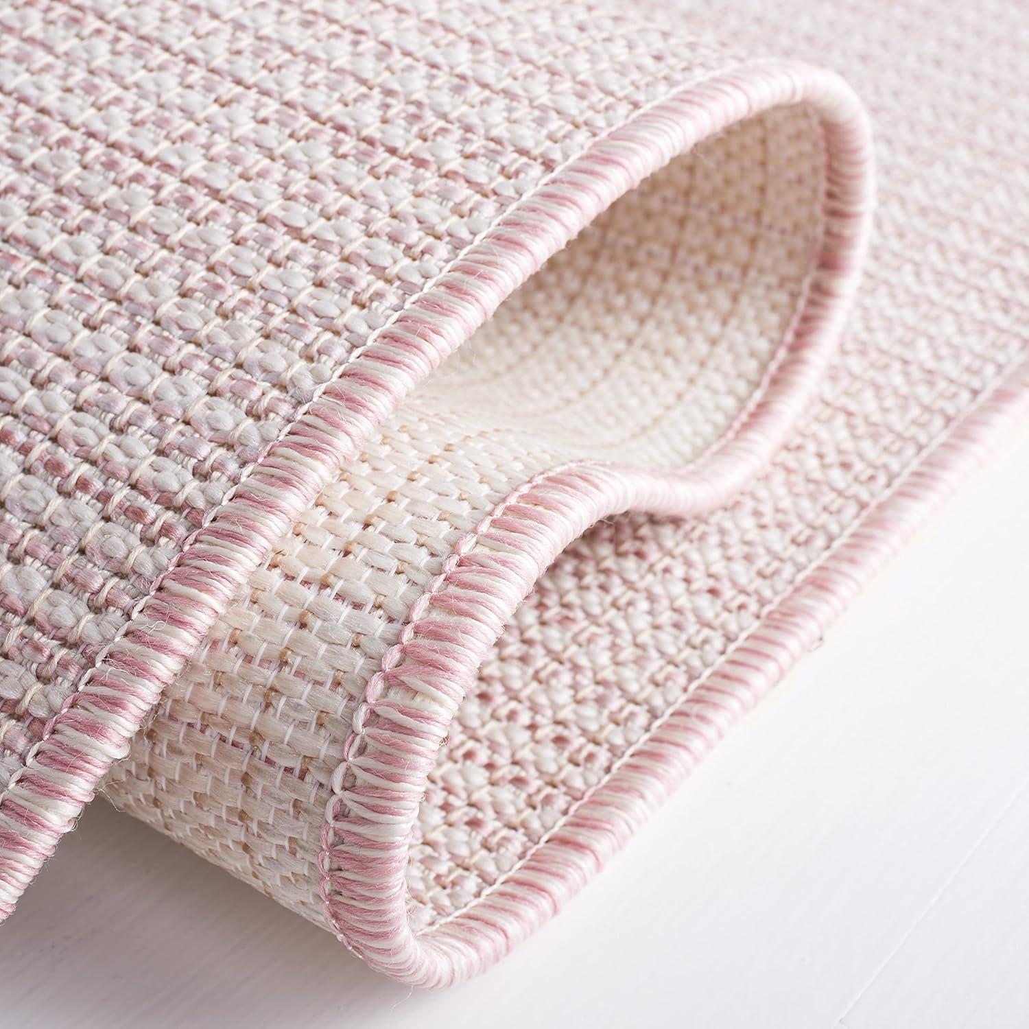 imageMartha Stewart x SAFAVIEH Outdoor Area Rug Collection 65quot Round Navy Weather Resistant ampamp Washable Ideal for Patio Backyard Mudroom Deck Dining Space MSR4490NBeigePink