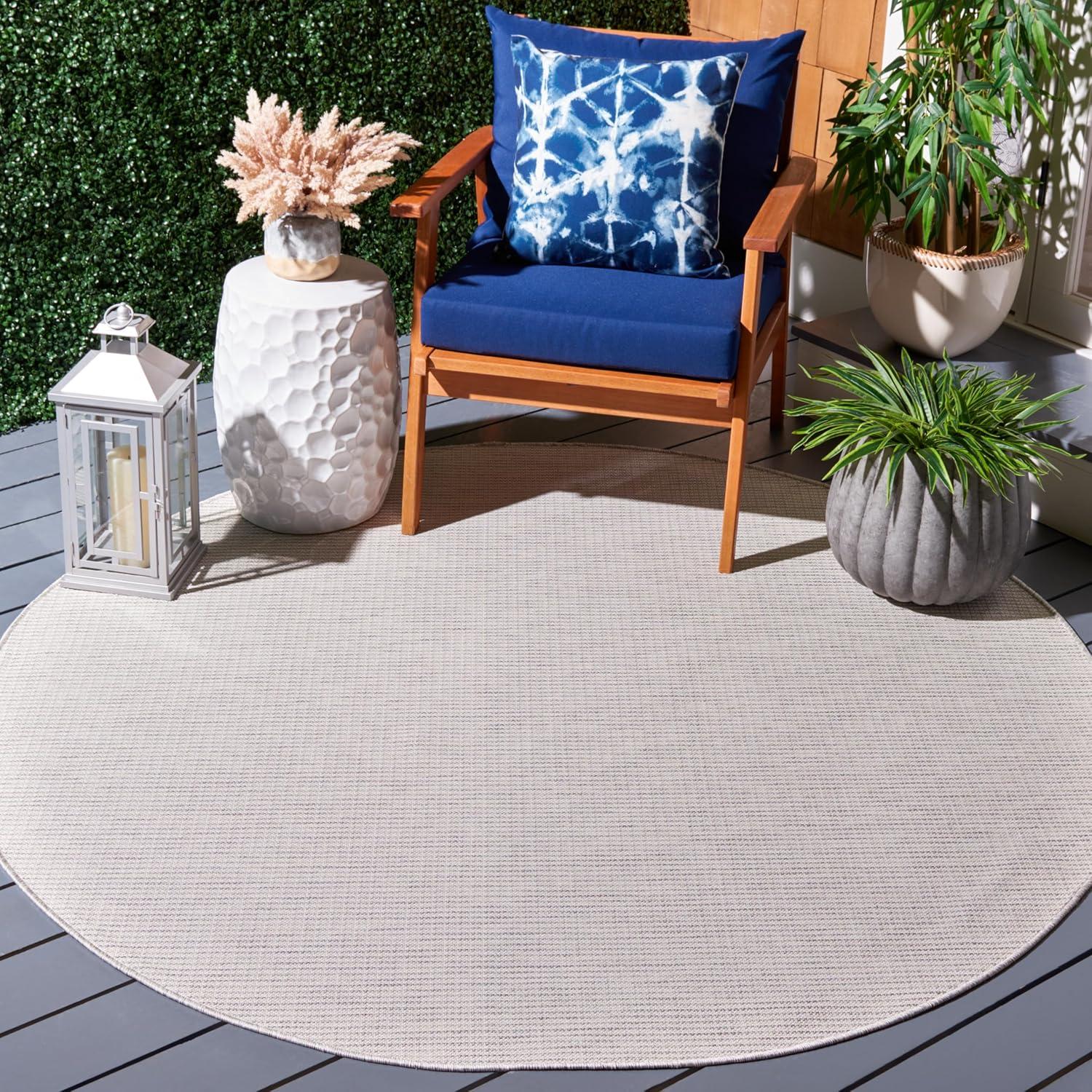 imageMartha Stewart x SAFAVIEH Outdoor Area Rug Collection 65quot Round Navy Weather Resistant ampamp Washable Ideal for Patio Backyard Mudroom Deck Dining Space MSR4490NIvory