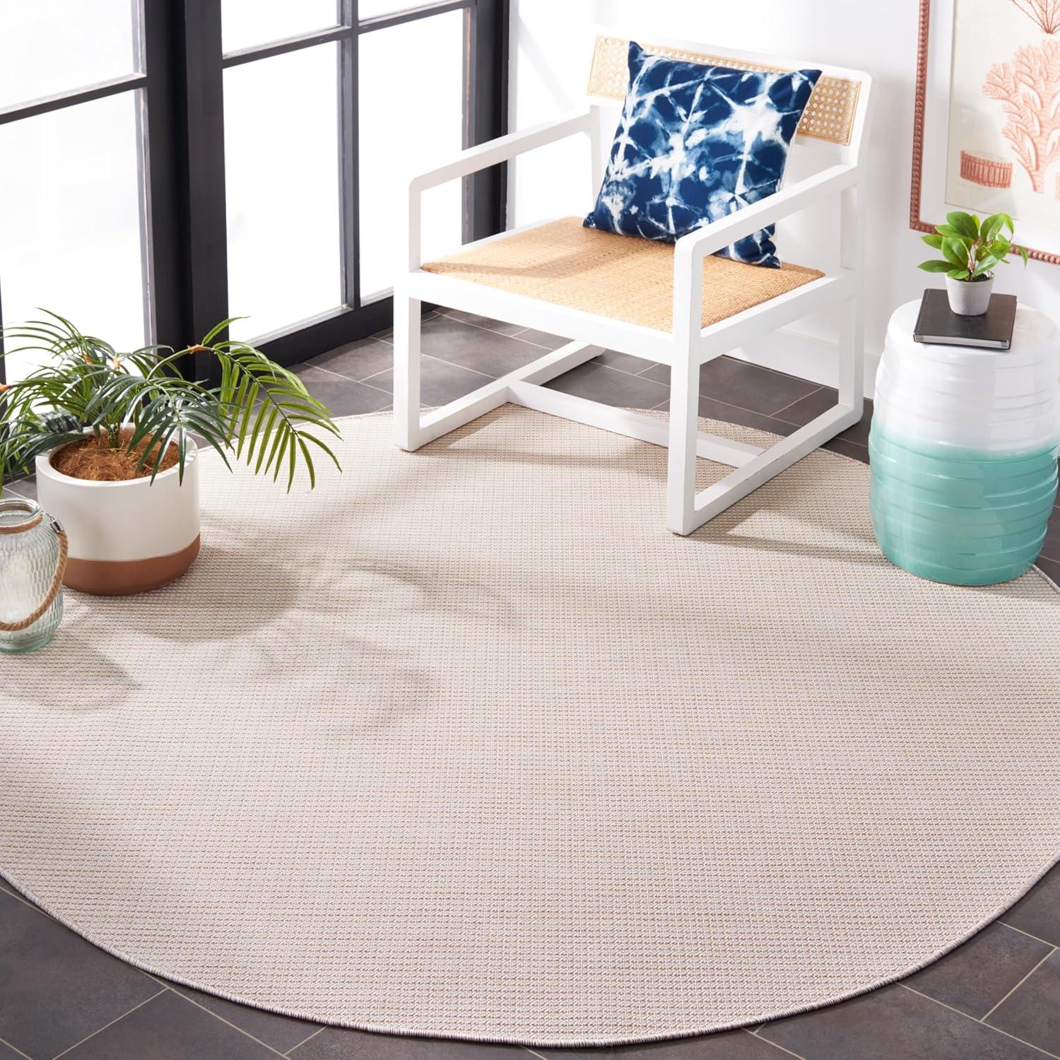 imageMartha Stewart x SAFAVIEH Outdoor Area Rug Collection 65quot Round Navy Weather Resistant ampamp Washable Ideal for Patio Backyard Mudroom Deck Dining Space MSR4490NBeige
