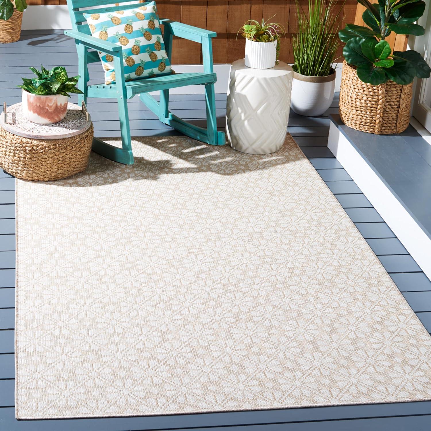imageMartha Stewart x SAFAVIEH Outdoor Area Rug Collection 8 x 10 Blue ampamp Beige Weather Resistant ampamp Washable Ideal for Patio Backyard Mudroom Deck Dining Space MSR4491MBeigeIvory