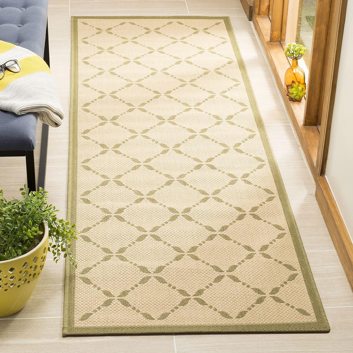 imageMartha Stewart x SAFAVIEH Outdoor Area Rug Collection 8 x 112quot Cream ampamp Green Weather Resistant ampamp Washable Ideal for Patio Backyard Mudroom Deck Dining Space MSR425214CreamGreen
