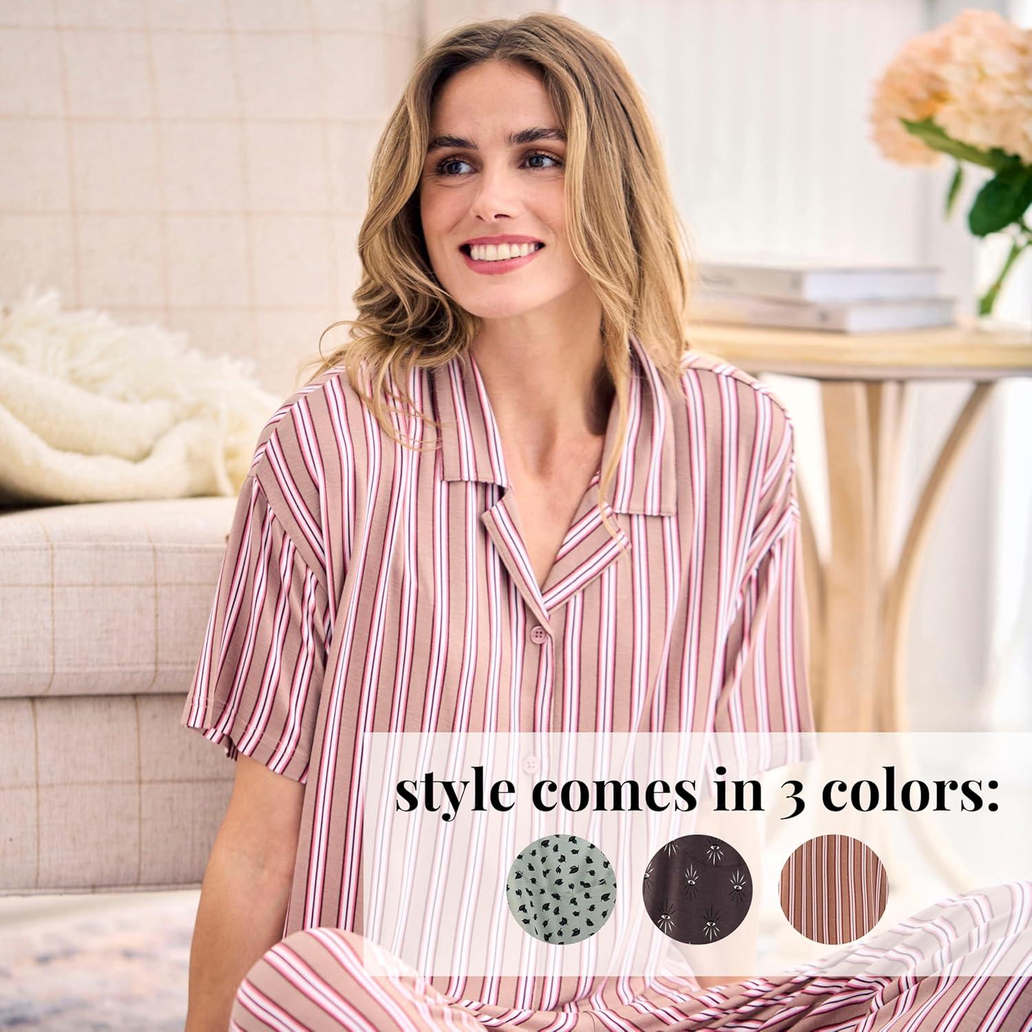 imagePeace Love ampamp Dreams Martha Stewart Womens Capri Pajama Set Lightweight Rayon Sleepwear Short SleeveGreen Leaf