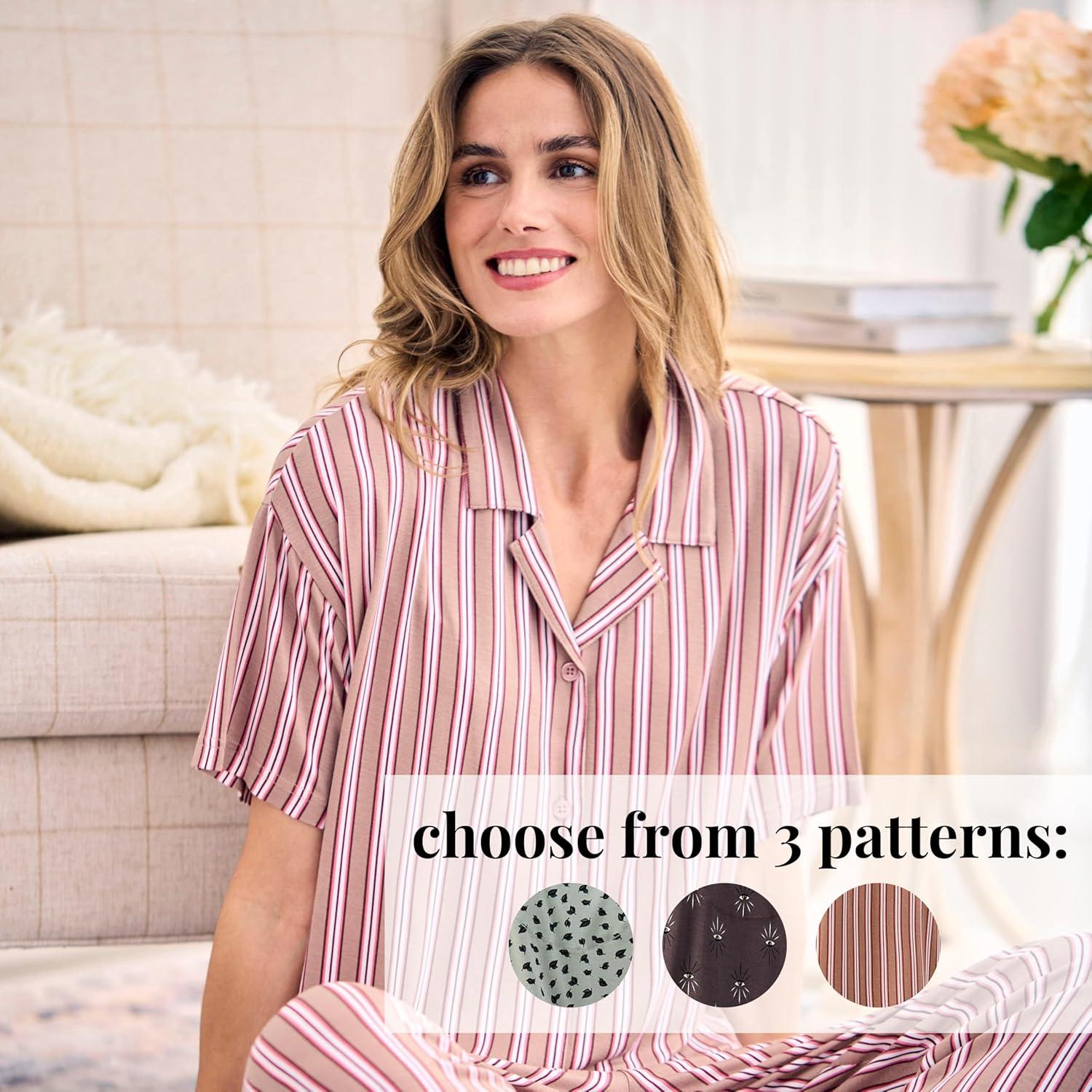 imagePeace Love ampamp Dreams Martha Stewart Womens Capri Pajama Set Lightweight Rayon Sleepwear Short SleeveTonal Grey