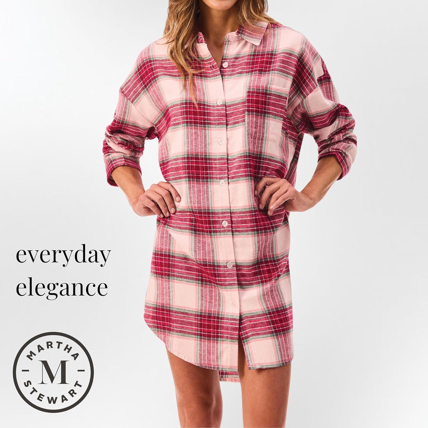 imagePeace Love ampamp Dreams Martha Stewart Womens Flannel Nightshirt 100 Cotton Long Sleeve Soft ampamp Warm Sleepwea