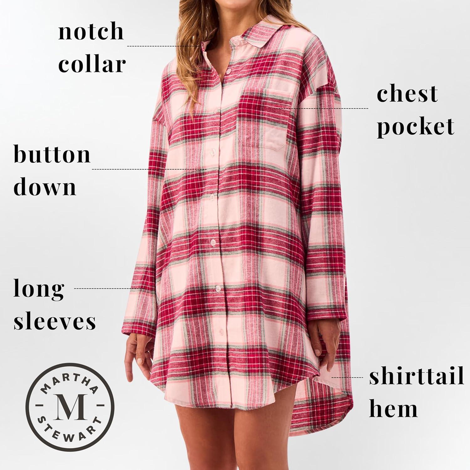 imagePeace Love ampamp Dreams Martha Stewart Womens Flannel Nightshirt 100 Cotton Long Sleeve Soft ampamp Warm Sleepwea