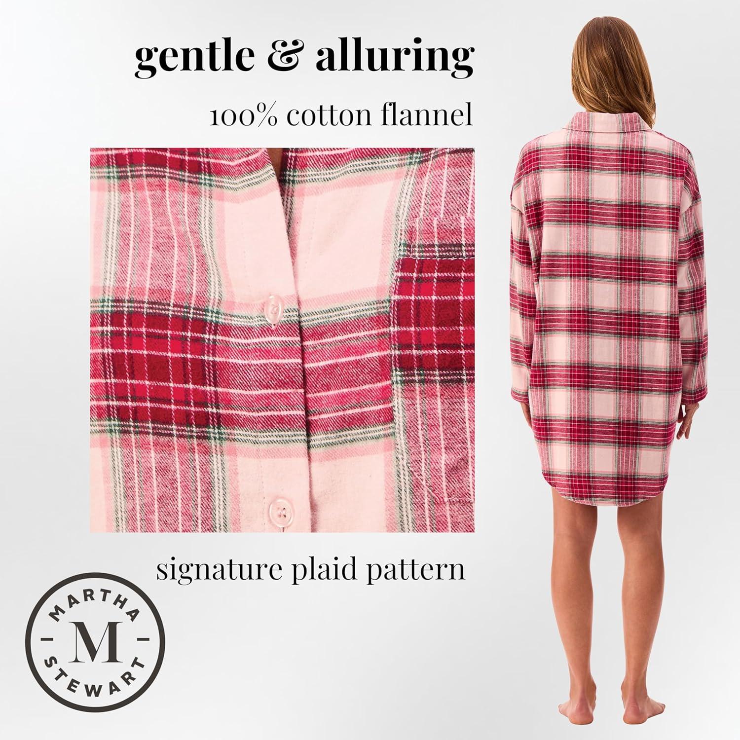 imagePeace Love ampamp Dreams Martha Stewart Womens Flannel Nightshirt 100 Cotton Long Sleeve Soft ampamp Warm Sleepwea