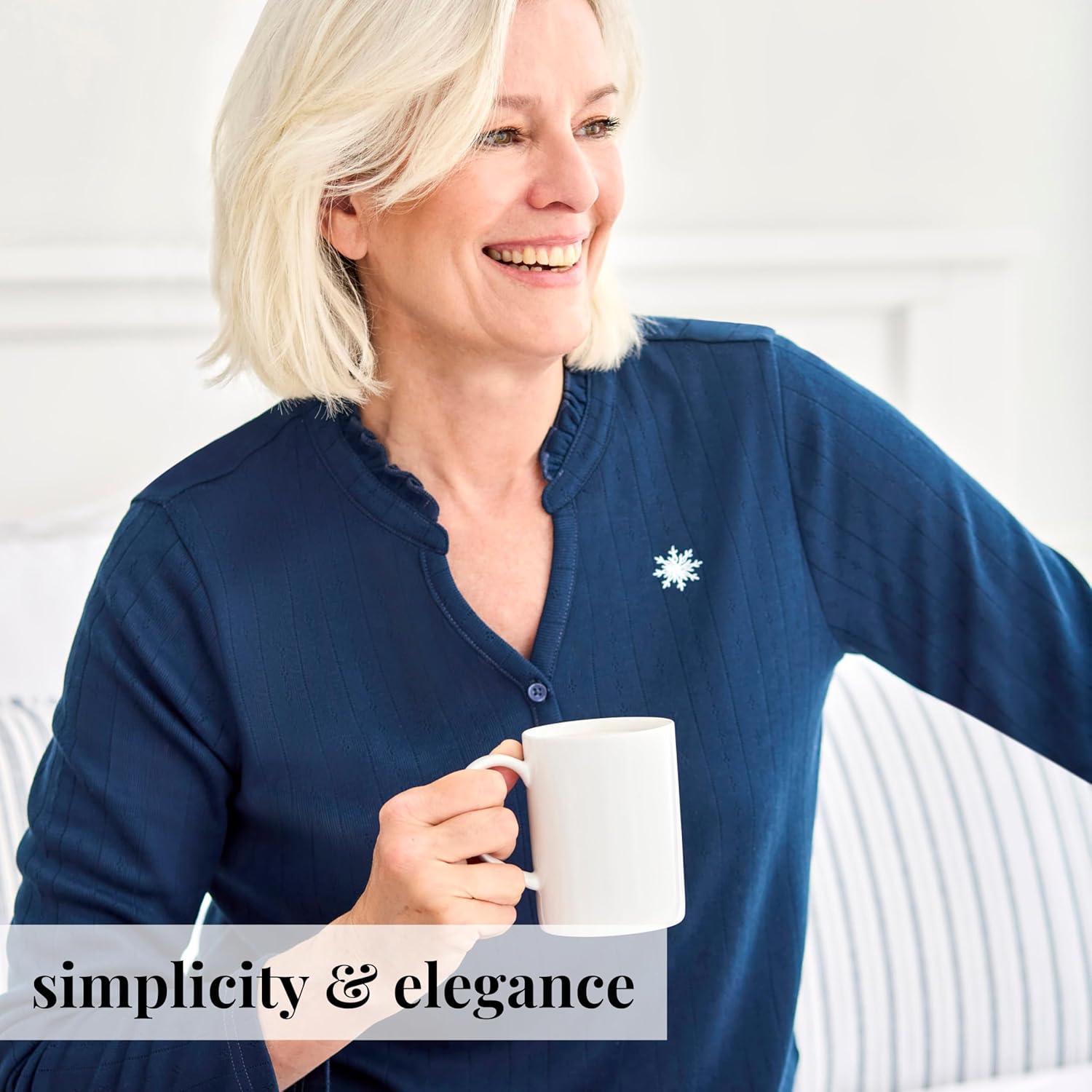 imagePeace Love ampamp Dreams Martha Stewart Womens Henley Flannel Pajama Set 2Piece Long Sleeve Top and Pants