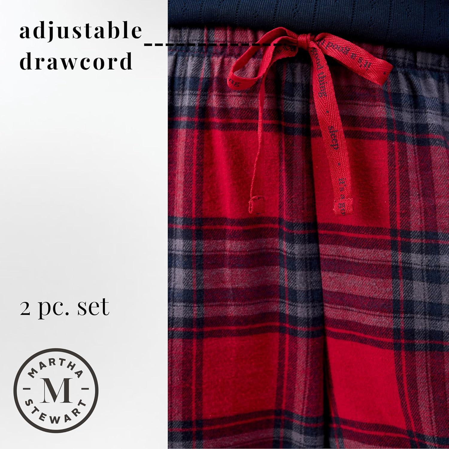 imagePeace Love ampamp Dreams Martha Stewart Womens Henley Flannel Pajama Set 2Piece Long Sleeve Top and Pants