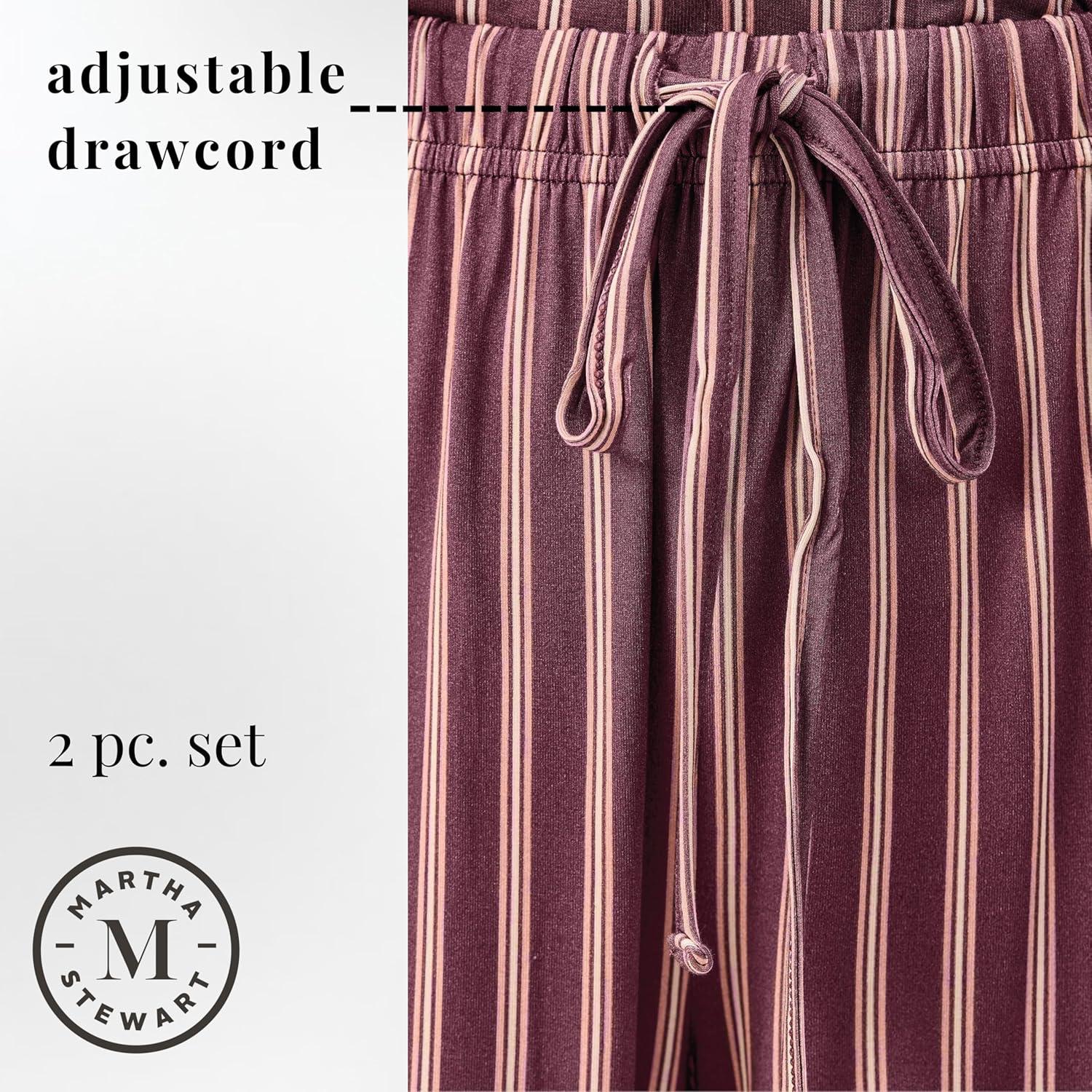 imagePeace Love ampamp Dreams Martha Stewart Womens Silky Pajama Set 2Piece Soft Rayon Long SleeveSoft Stripe