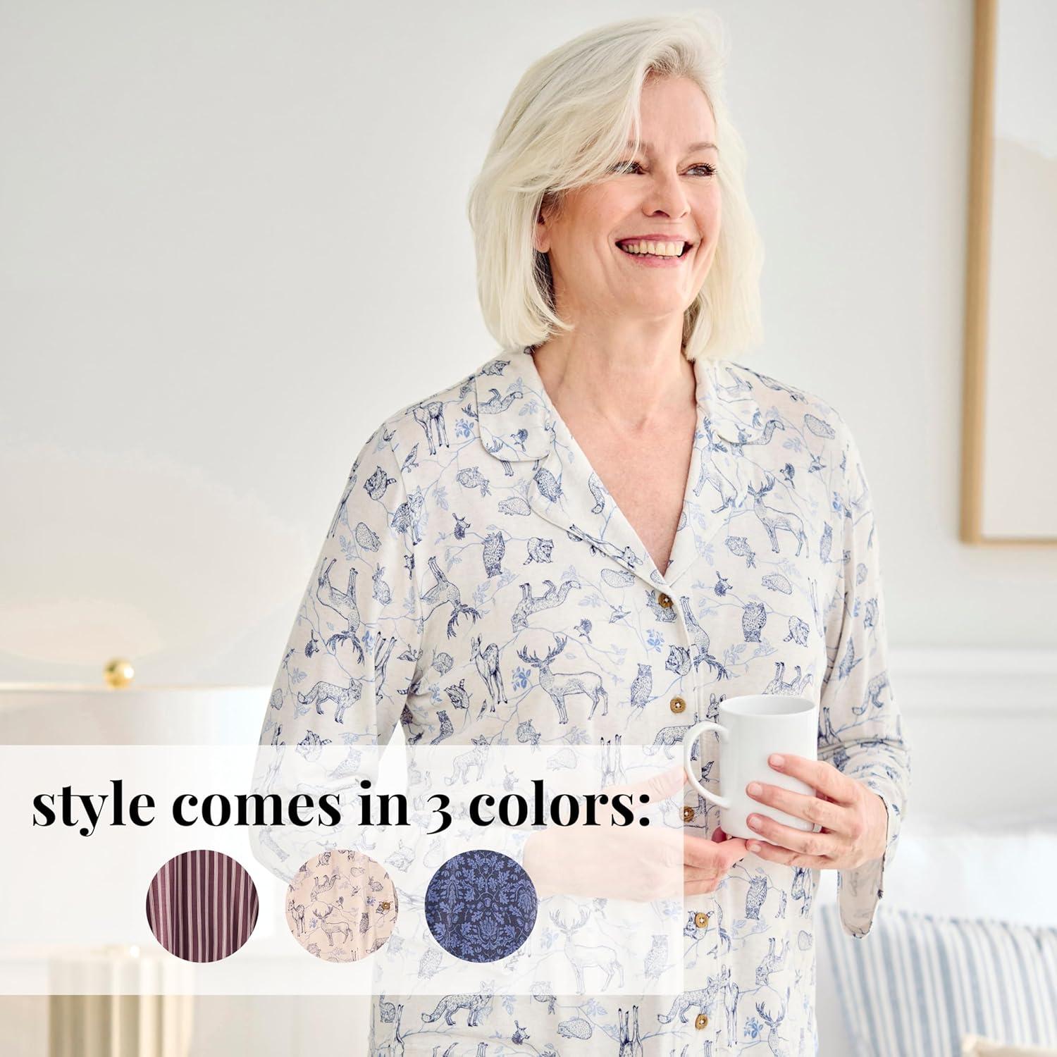 imagePeace Love ampamp Dreams Martha Stewart Womens Silky Pajama Set 2Piece Soft Rayon Long SleeveTonal Blue Floral