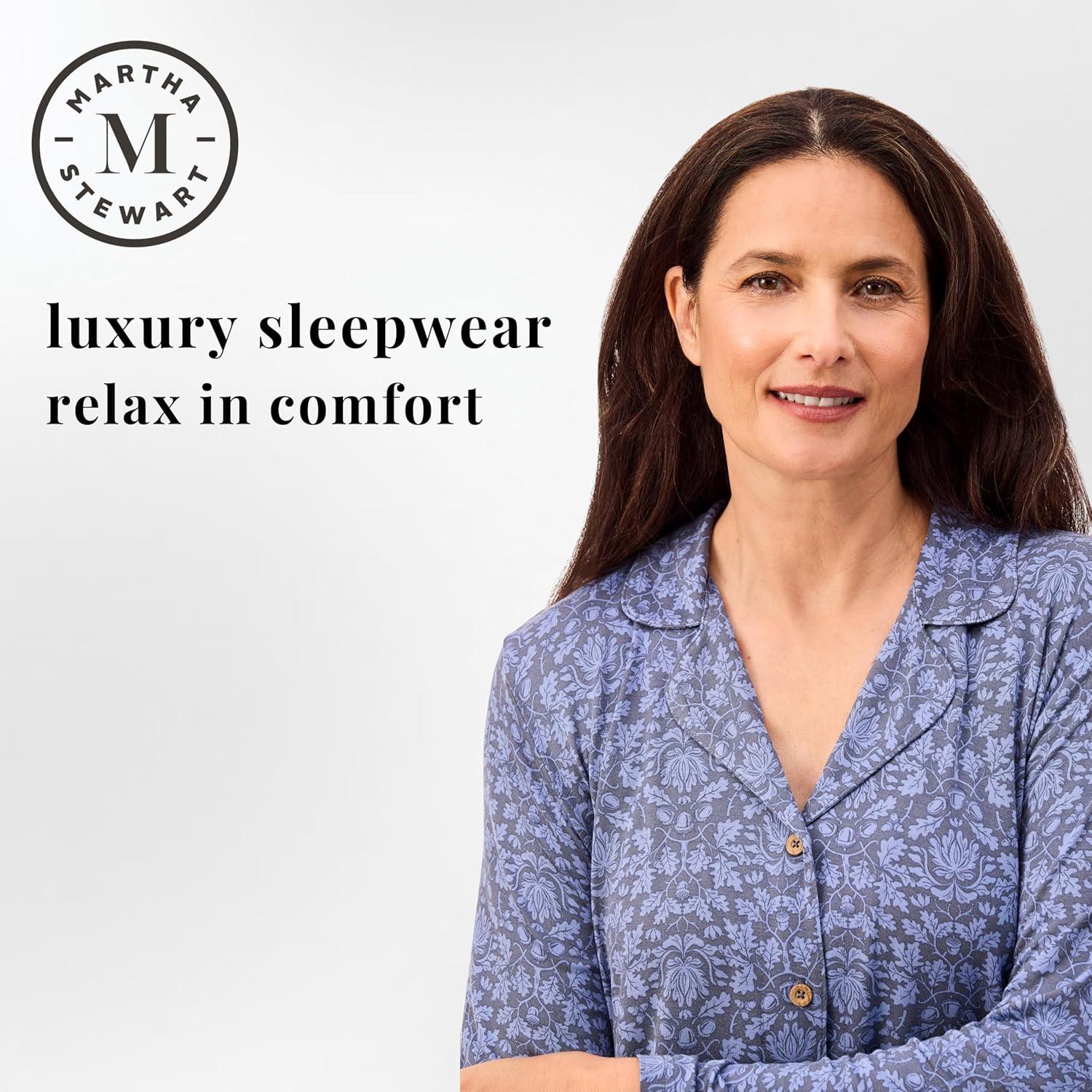 imagePeace Love ampamp Dreams Martha Stewart Womens Silky Pajama Set 2Piece Soft Rayon Long SleeveTonal Blue Floral