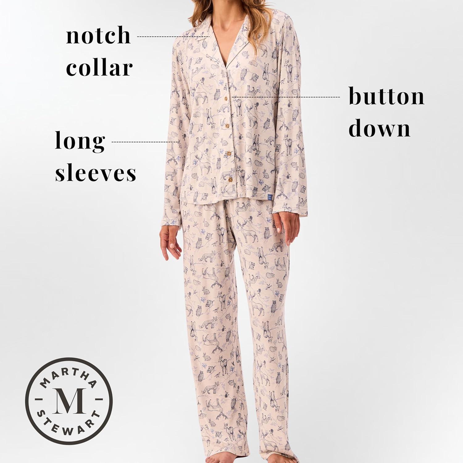 imagePeace Love ampamp Dreams Martha Stewart Womens Silky Pajama Set 2Piece Soft Rayon Long SleeveWoodsey White