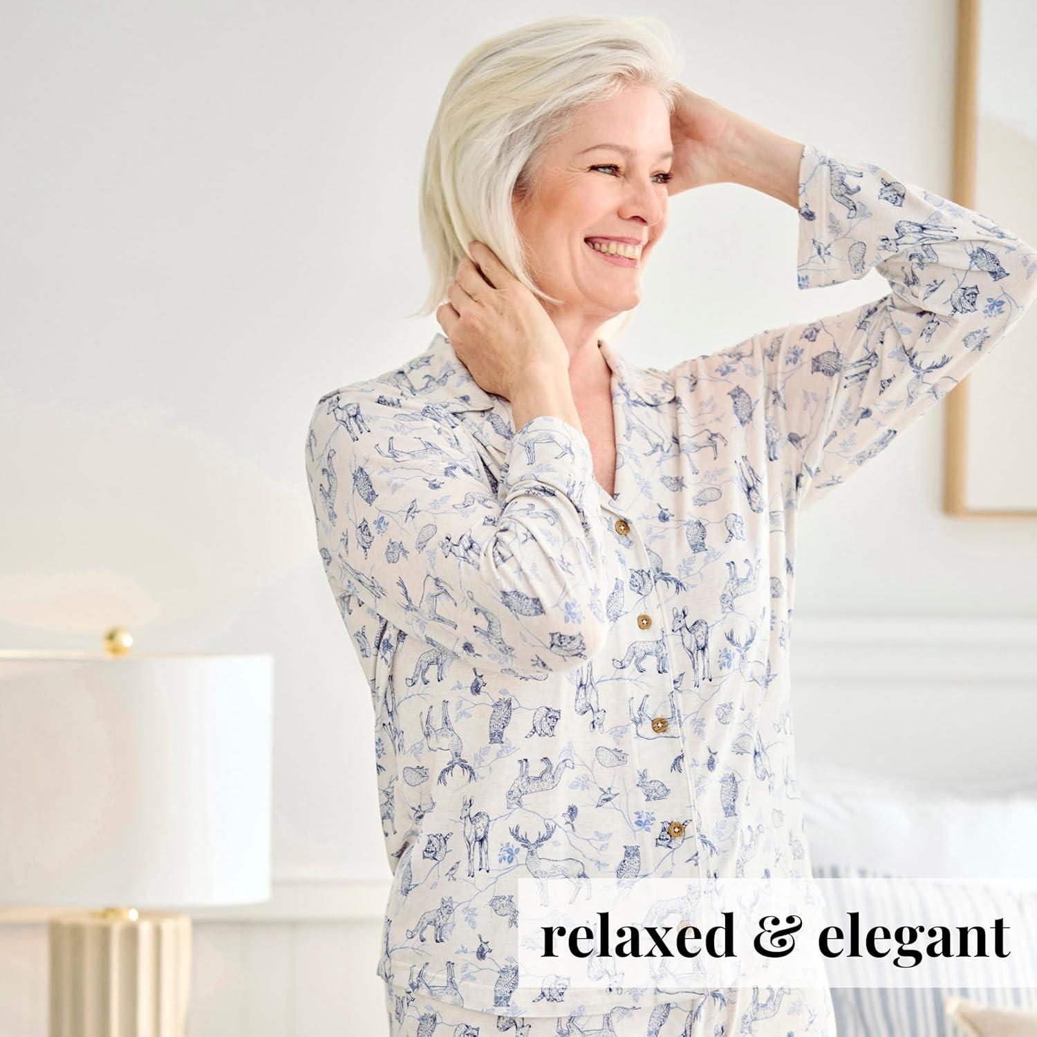 imagePeace Love ampamp Dreams Martha Stewart Womens Silky Pajama Set 2Piece Soft Rayon Long SleeveWoodsey White