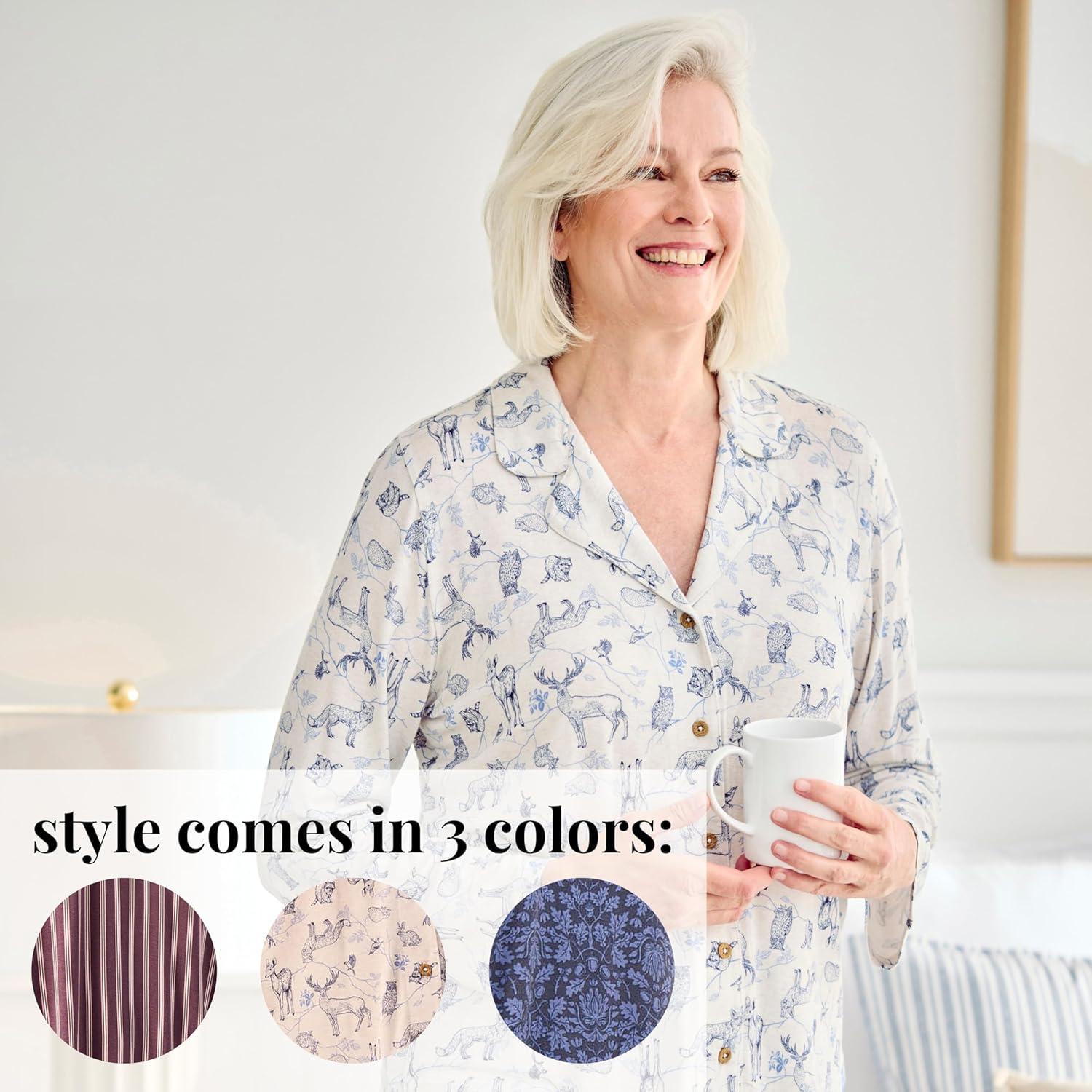 imagePeace Love ampamp Dreams Martha Stewart Womens Silky Pajama Set 2Piece Soft Rayon Long SleeveWoodsey White