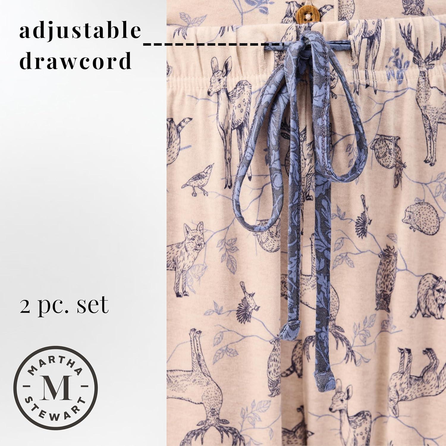 imagePeace Love ampamp Dreams Martha Stewart Womens Silky Pajama Set 2Piece Soft Rayon Long SleeveWoodsey White