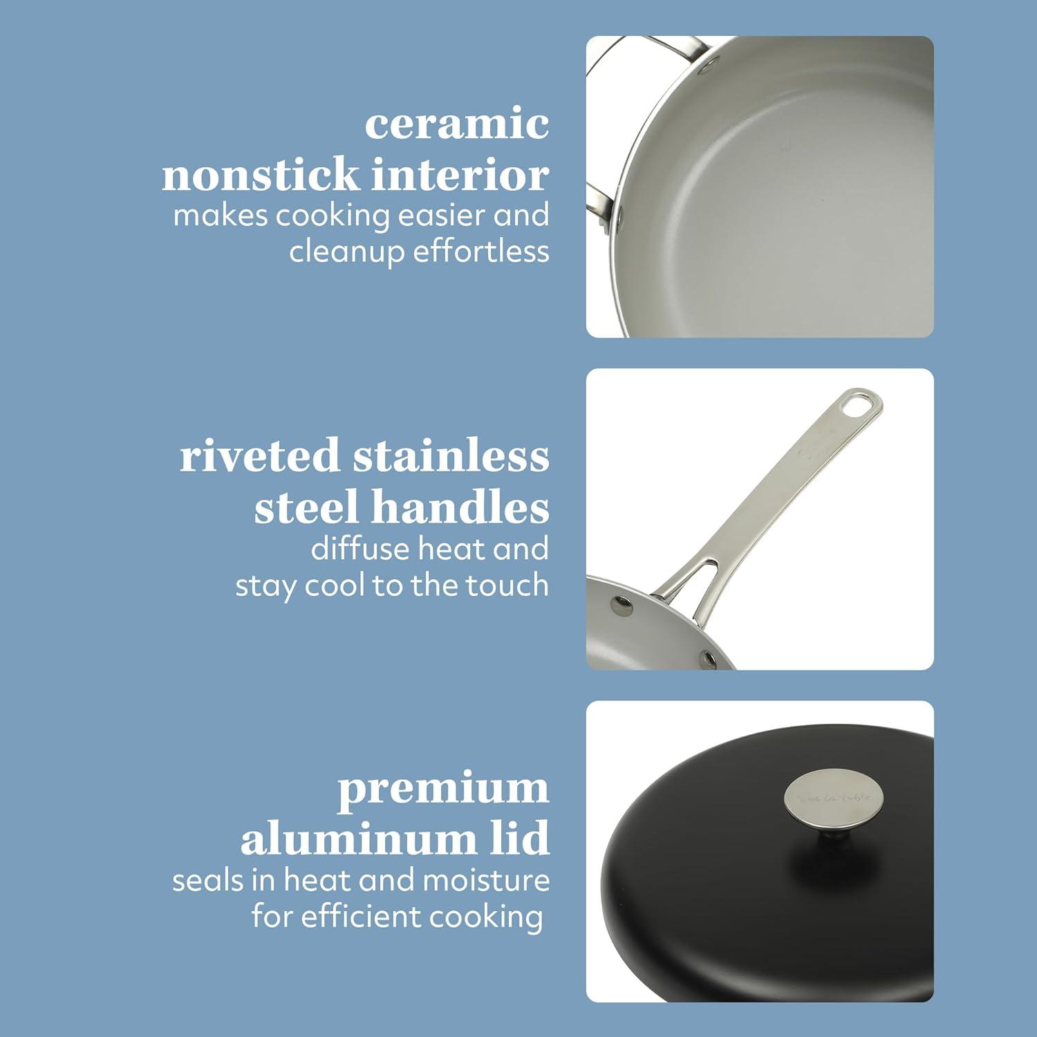 imageSur La Table Kitchen Essentials Potluck Porch 10 Piece PFA Free Ceramic Non stick Interior Forged Aluminum Cookware Pots and Pans Set WAluminum Lids Black Induction CompatibleBlack