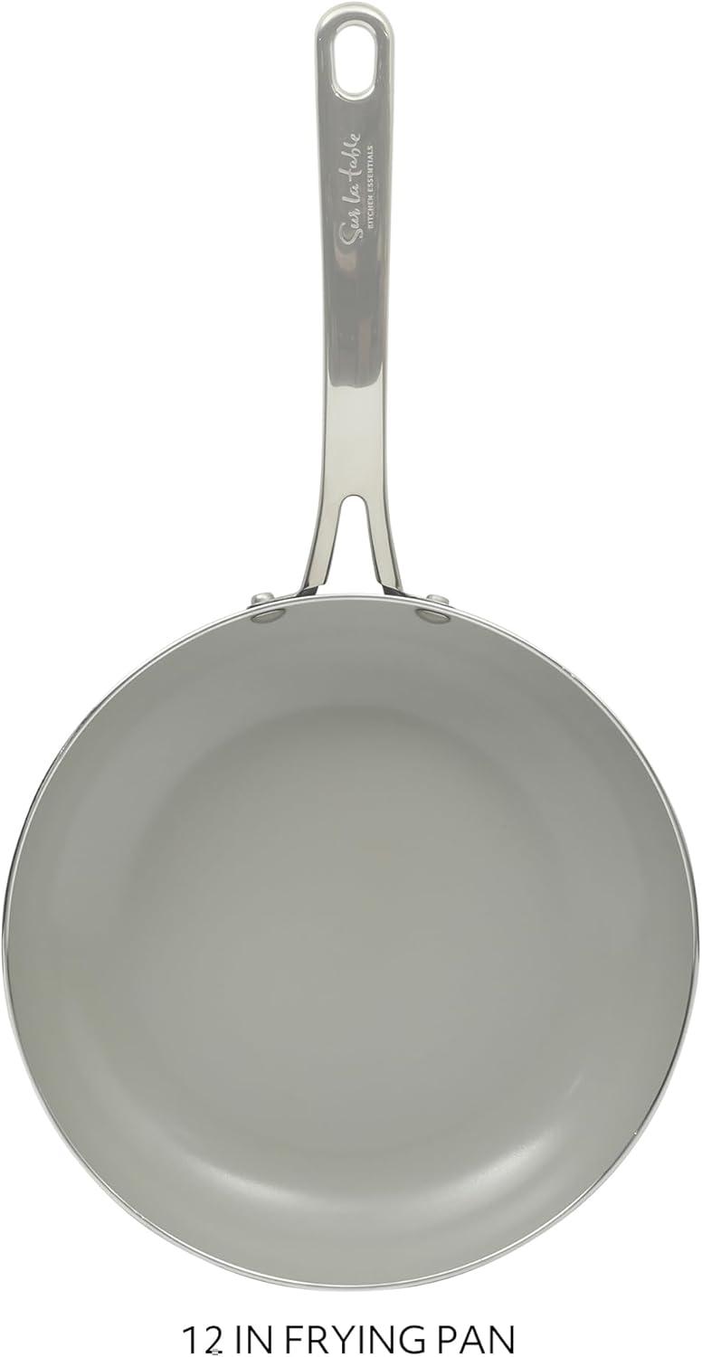 imageSur La Table Kitchen Essentials Potluck Porch 10 Piece PFA Free Ceramic Non stick Interior Forged Aluminum Cookware Pots and Pans Set WAluminum Lids Black Induction CompatibleBlack