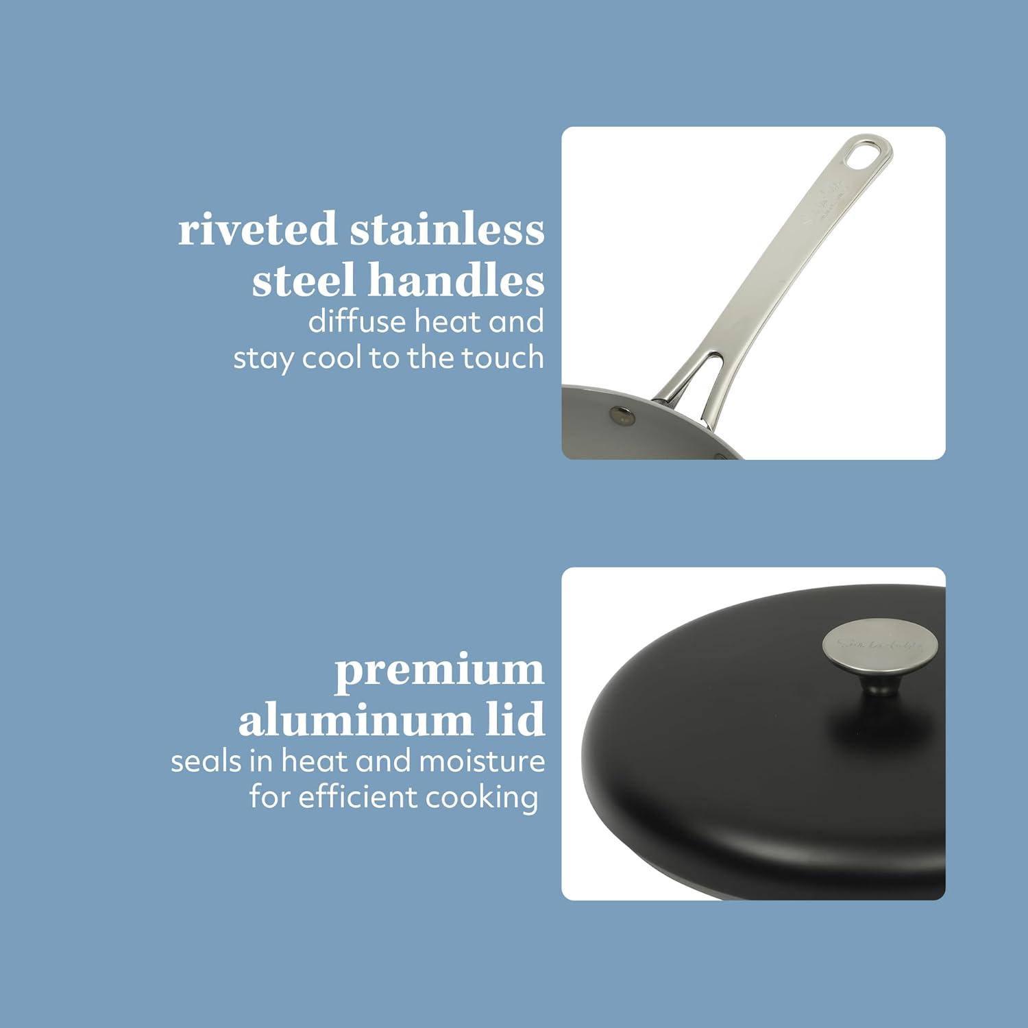 imageSur La Table Kitchen Essentials Potluck Porch 10 Piece PFA Free Ceramic Non stick Interior Forged Aluminum Cookware Pots and Pans Set WAluminum Lids Black Induction CompatibleBlack