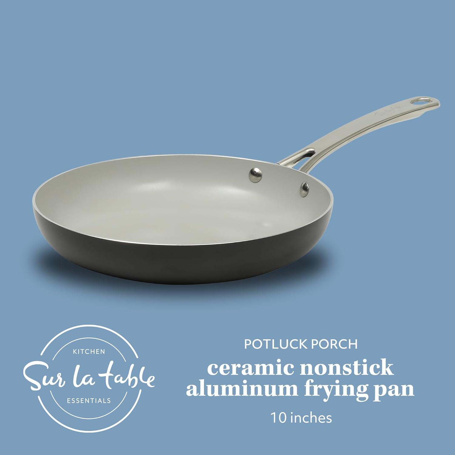 imageSur La Table Kitchen Essentials Potluck Porch 10 Piece PFA Free Ceramic Non stick Interior Forged Aluminum Cookware Pots and Pans Set WAluminum Lids Black Induction CompatibleBlack