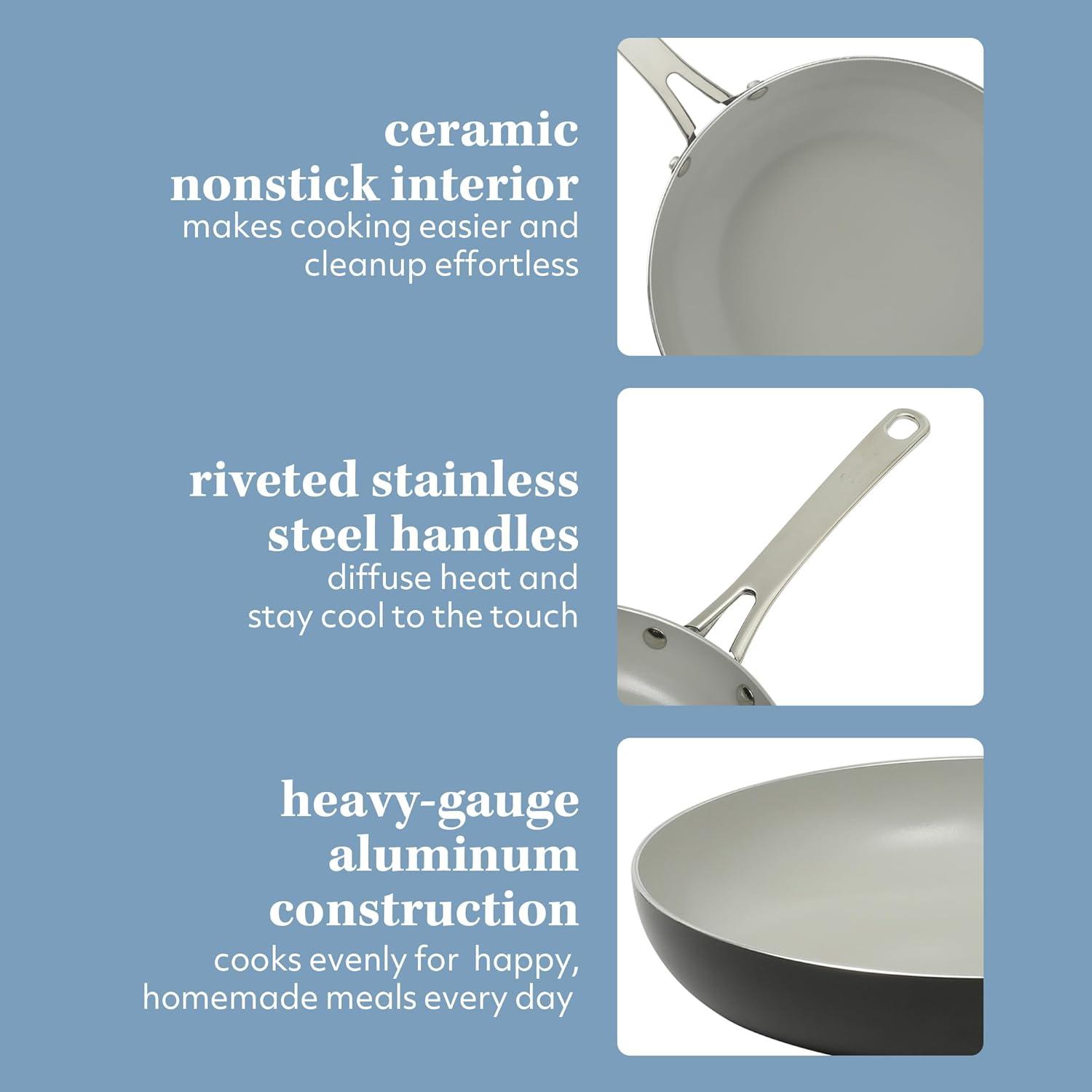 imageSur La Table Kitchen Essentials Potluck Porch 10 Piece PFA Free Ceramic Non stick Interior Forged Aluminum Cookware Pots and Pans Set WAluminum Lids Black Induction CompatibleBlack