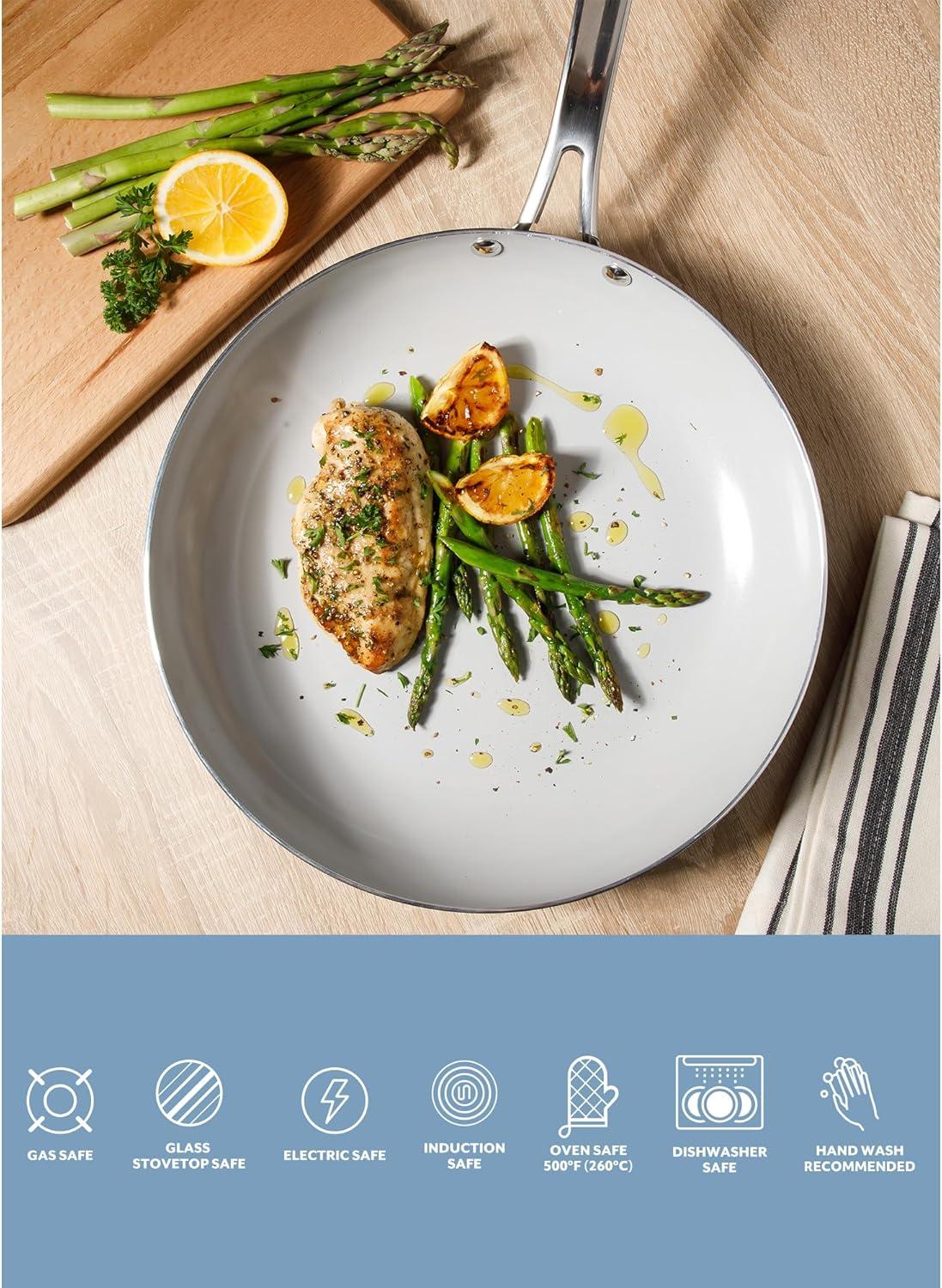 imageSur La Table Kitchen Essentials Potluck Porch 10 Piece PFA Free Ceramic Non stick Interior Forged Aluminum Cookware Pots and Pans Set WAluminum Lids Black Induction CompatibleBlack