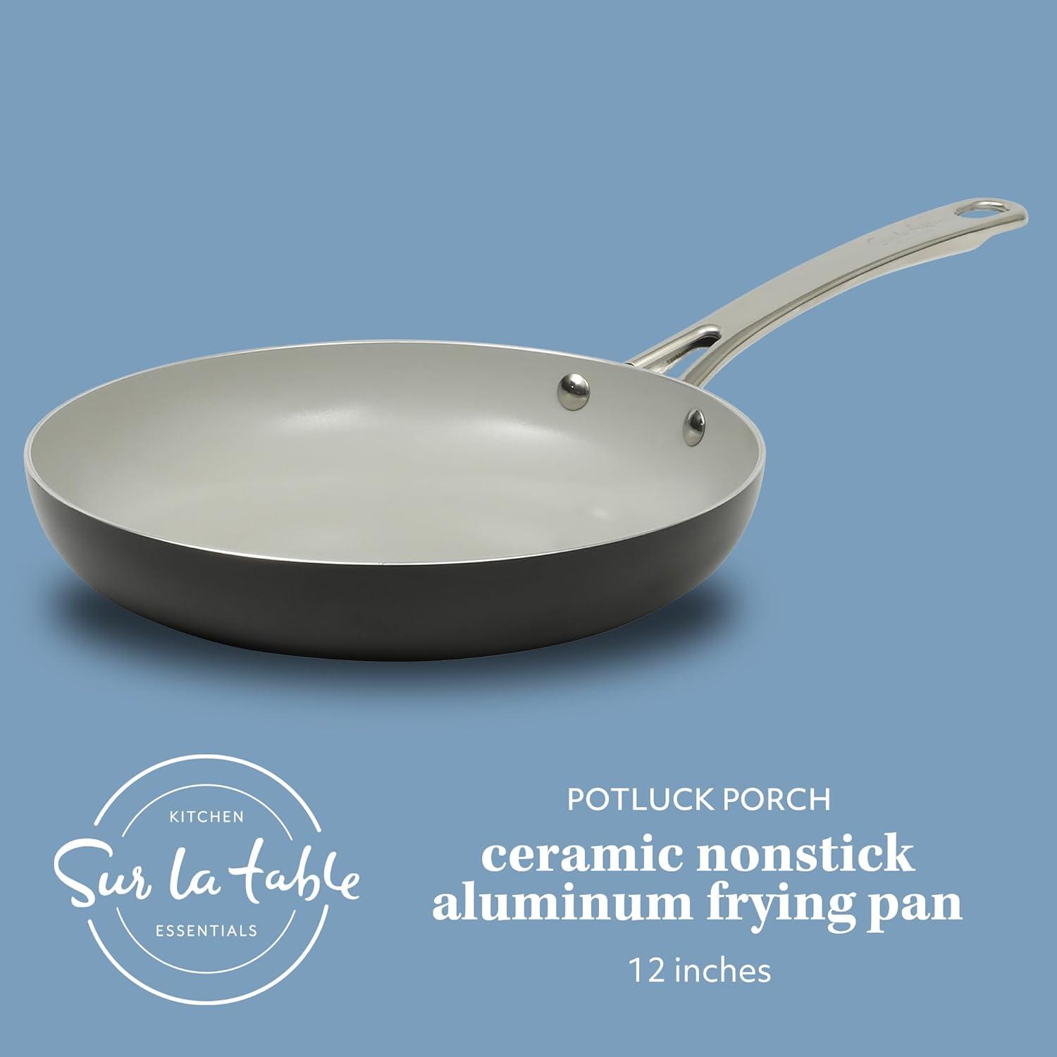 imageSur La Table Kitchen Essentials Potluck Porch 10 Piece PFA Free Ceramic Non stick Interior Forged Aluminum Cookware Pots and Pans Set WAluminum Lids Black Induction CompatibleBlack