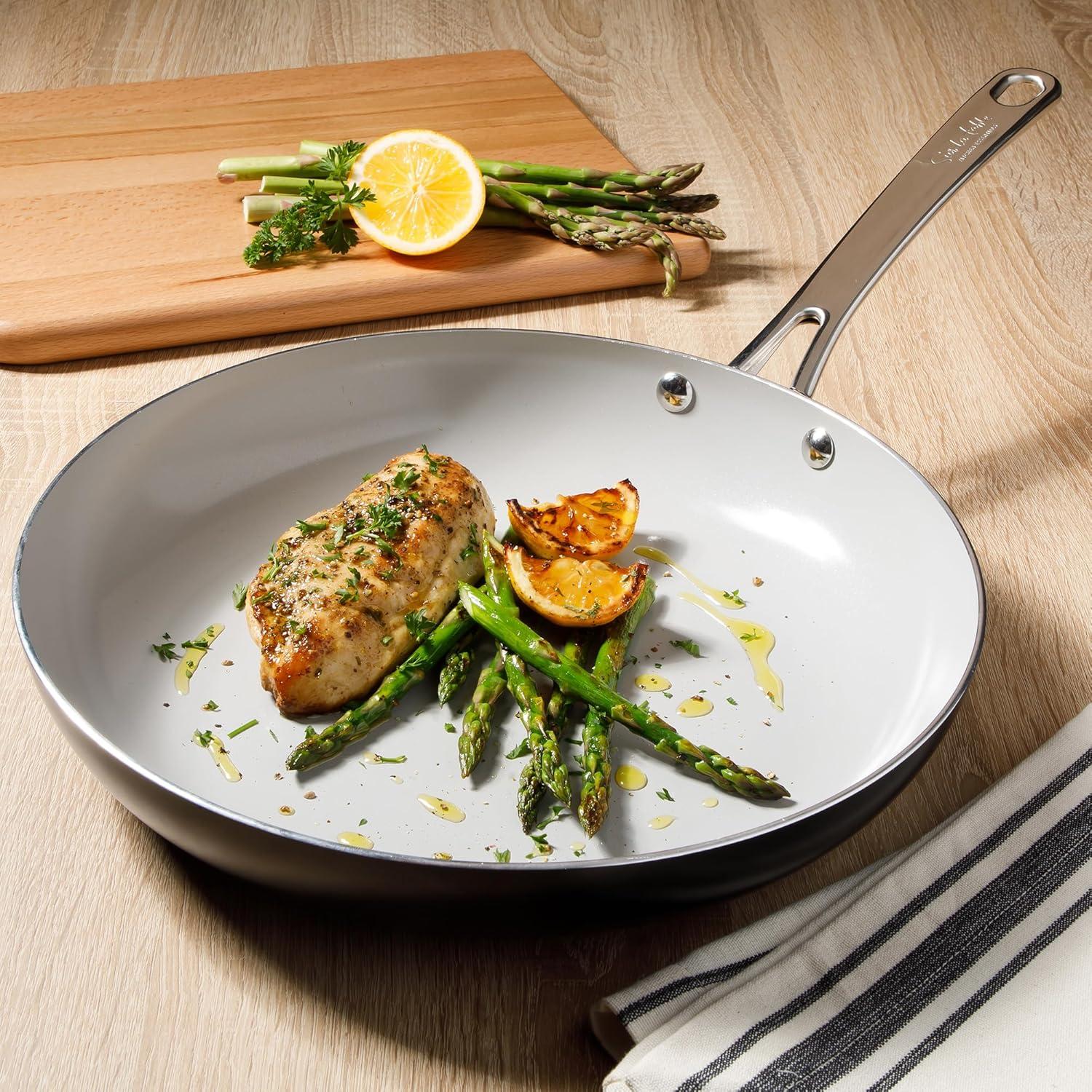 imageSur La Table Kitchen Essentials Potluck Porch 10 Piece PFA Free Ceramic Non stick Interior Forged Aluminum Cookware Pots and Pans Set WAluminum Lids Black Induction CompatibleBlack