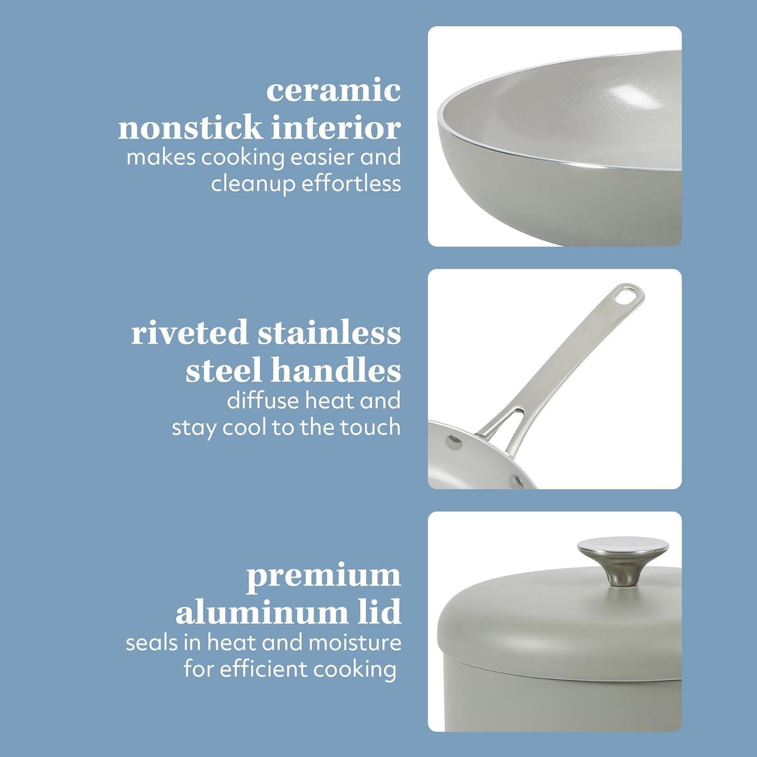 imageSur La Table Kitchen Essentials Potluck Porch 10 Piece PFA Free Ceramic Non stick Interior Forged Aluminum Cookware Pots and Pans Set WAluminum Lids Black Induction CompatibleGreen