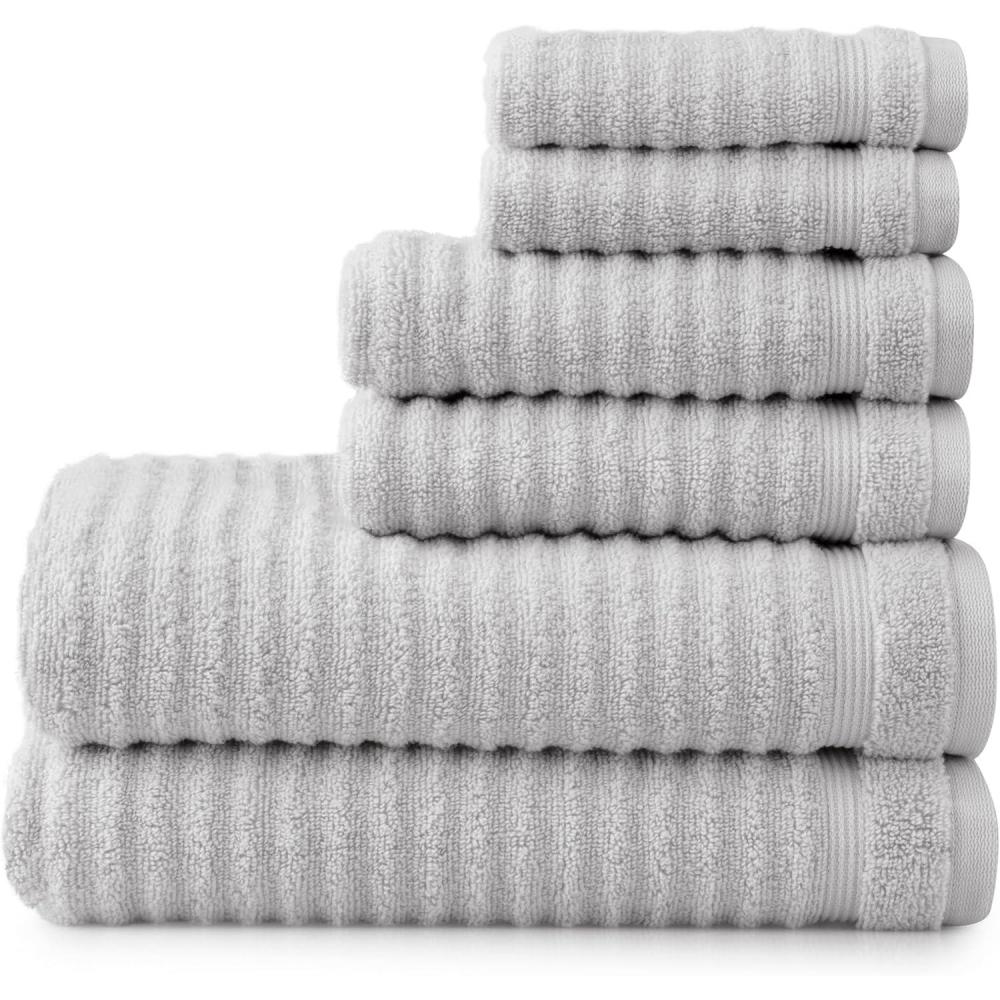 imageMARTHA STEWART 100 Cotton Bath Towels Set Of 6 Piece 2 Bath Towels 2 Hand Towels 2 Washcloths Quick Dry Towels Soft ampamp Absorbent Bathroom Essentials Light GrayTextured Light Gray
