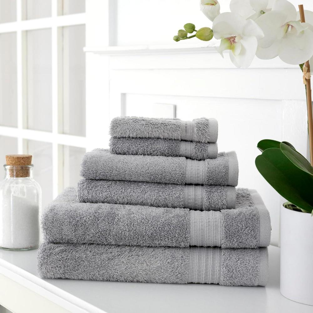 imageMARTHA STEWART 100 Cotton Bath Towels Set Of 6 Piece 2 Bath Towels 2 Hand Towels 2 Washcloths Quick Dry Towels Soft ampamp Absorbent Bathroom Essentials Light GrayDark Gray