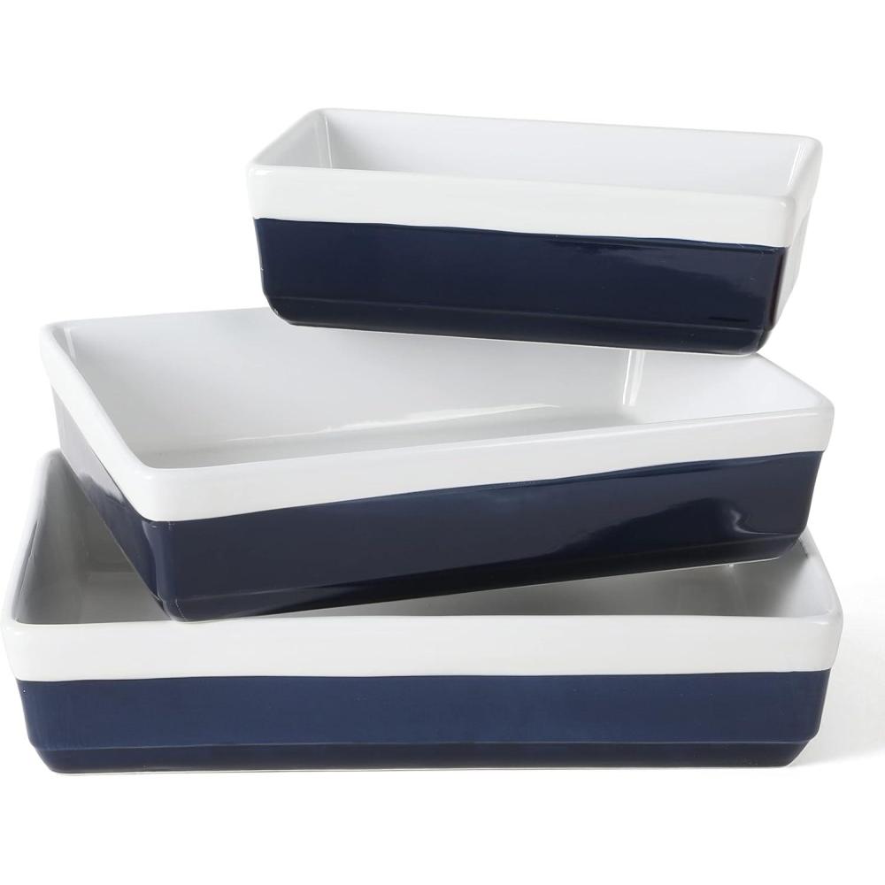 imageMARTHA STEWART 3 Piece Oven to Table Stoneware Bakeware Baking Dish ampamp Casserole Set  RedCobalt Blue