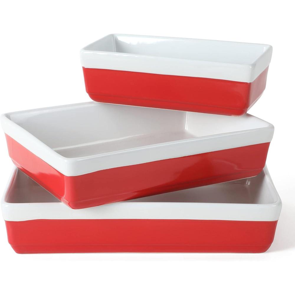 imageMARTHA STEWART 3 Piece Oven to Table Stoneware Bakeware Baking Dish ampamp Casserole Set RedRed