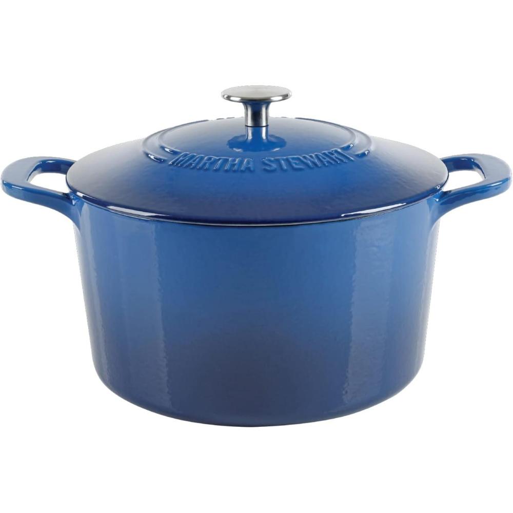 imageMARTHA STEWART Gatwick 7 QT Enamel Cast Iron Dutch Oven Pot with Lid Martha BlueClassic Blue