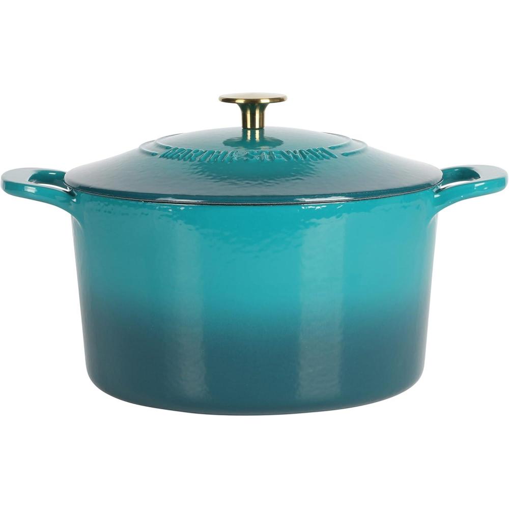 imageMARTHA STEWART Gatwick 7 QT Enamel Cast Iron Dutch Oven Pot with Lid Martha BlueEmerald Ombre
