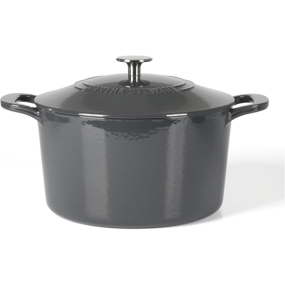 imageMARTHA STEWART Gatwick 7 QT Enamel Cast Iron Dutch Oven Pot with Lid Martha BlueGray