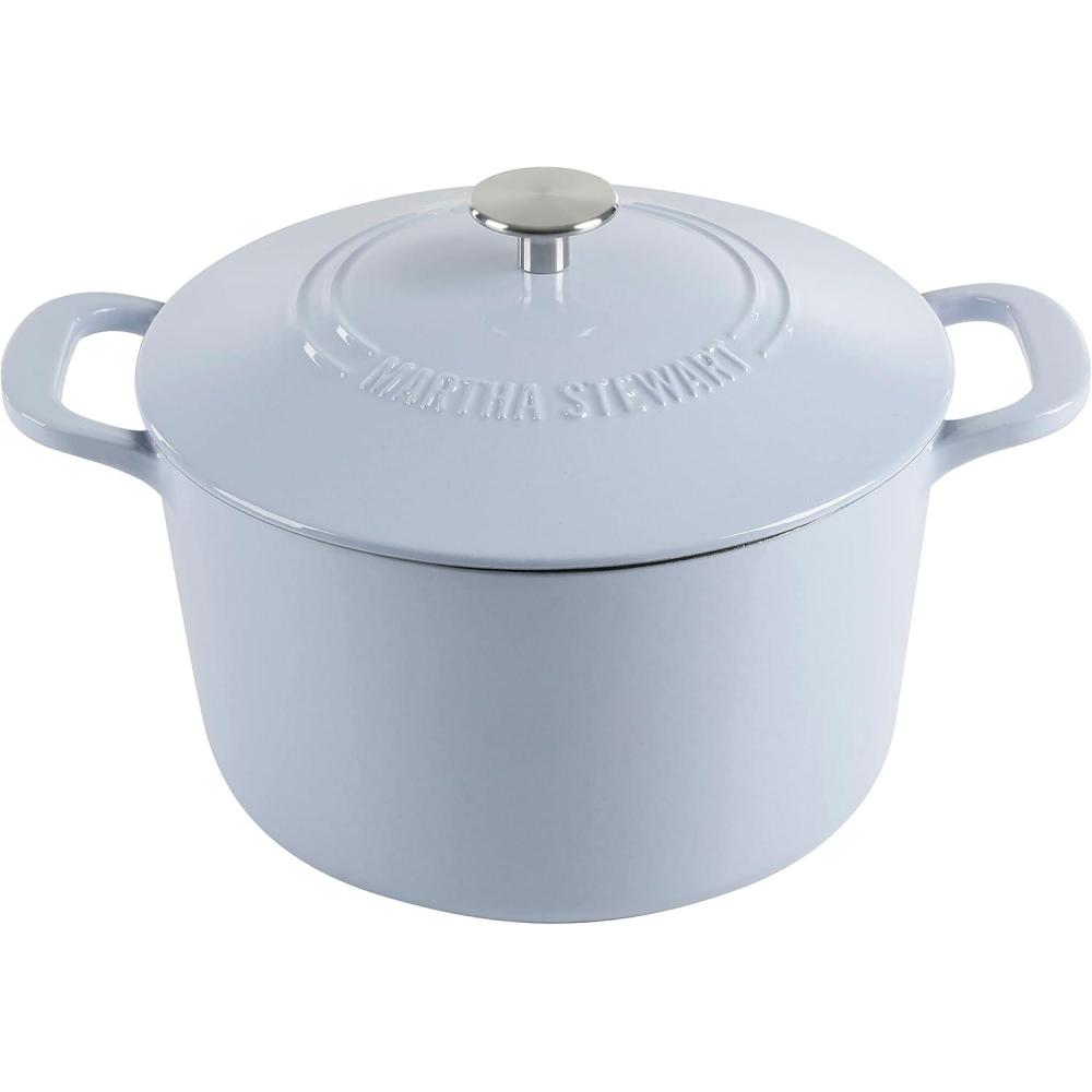imageMARTHA STEWART Gatwick 7 QT Enamel Cast Iron Dutch Oven Pot with Lid Martha BlueLavender