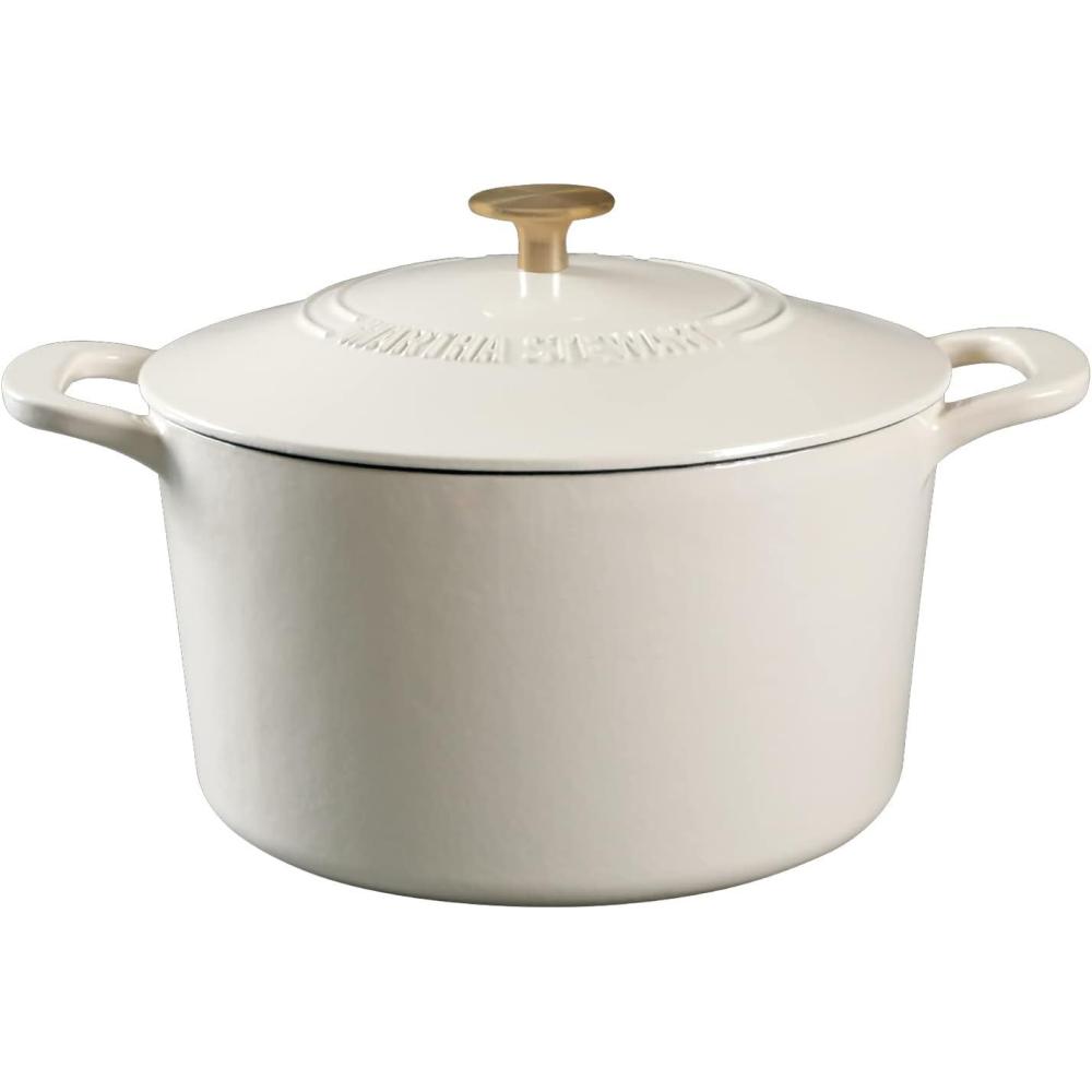 imageMARTHA STEWART Gatwick 7 QT Enamel Cast Iron Dutch Oven Pot with Lid Martha BlueLinen w Gold Knob
