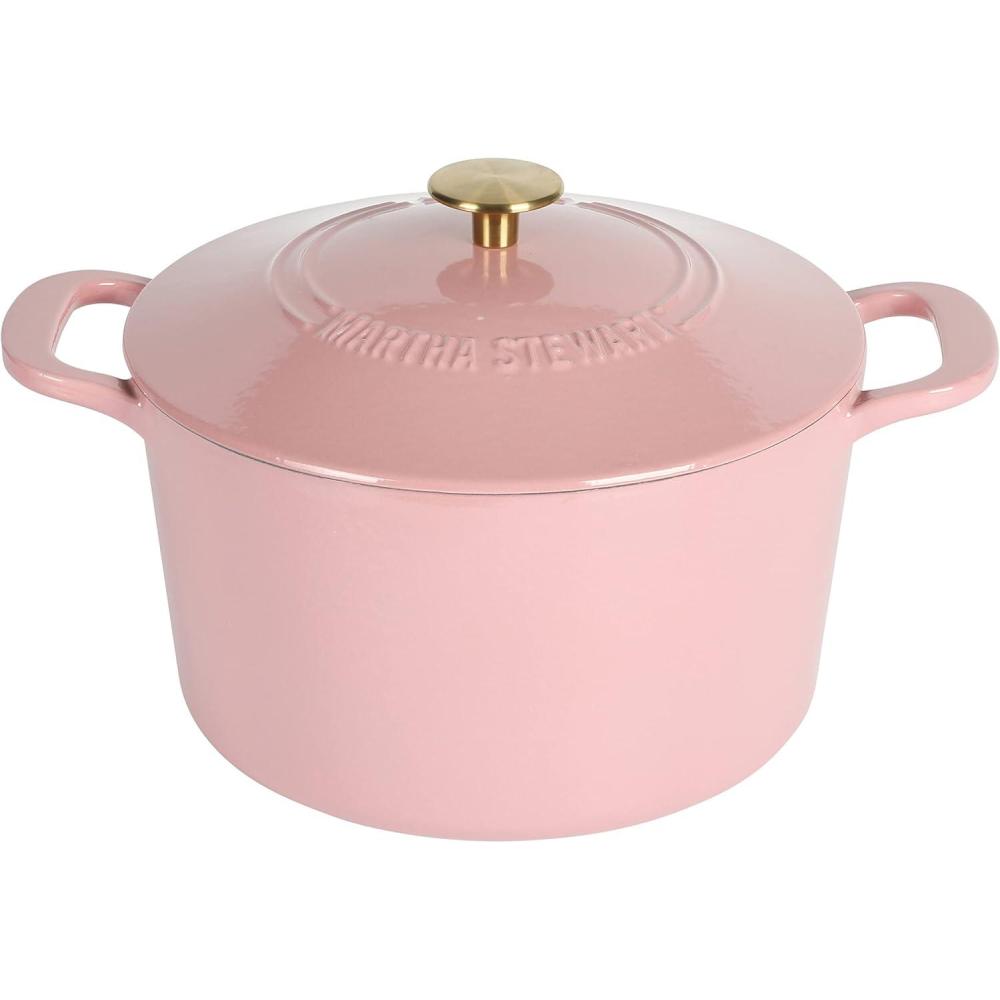 imageMARTHA STEWART Gatwick 7 QT Enamel Cast Iron Dutch Oven Pot with Lid Martha BluePink