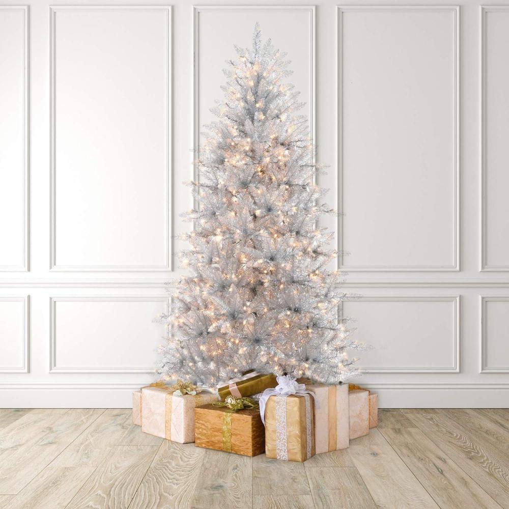 imageMARTHA STEWART Gold Tinsel PreLit Artificial Christmas Tree 7 Feet Clear White Lights BTIPI1Silver  Clear Lights
