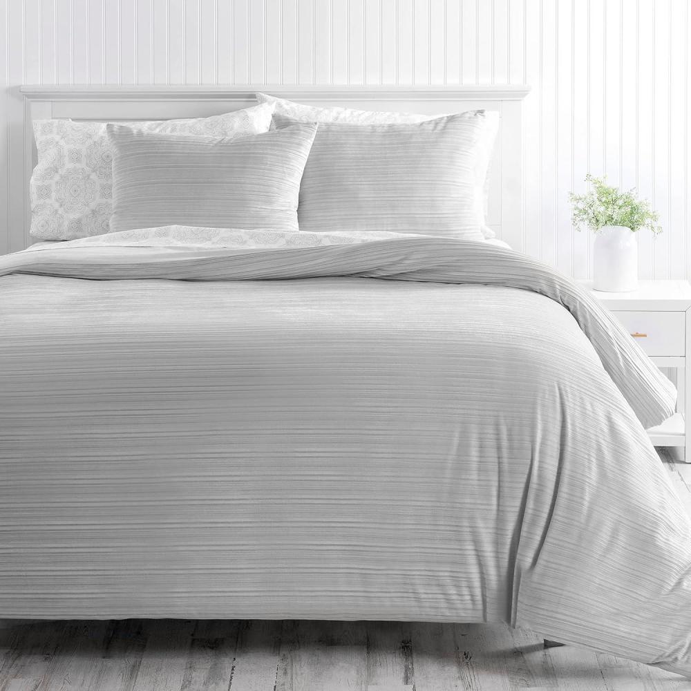 imageMARTHA STEWART Natalie King Size Duvet 3 Piece Set1 Duvet Cover 2 Pillow Shams Crinkle Velvet Texture Soft ampamp Royal Machine Wash 104quotx92quot with Button Closure ChampagneGrey