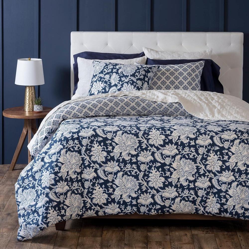 imageMARTHA STEWART Natalie King Size Duvet 3 Piece Set1 Duvet Cover 2 Pillow Shams Crinkle Velvet Texture Soft ampamp Royal Machine Wash 104quotx92quot with Button Closure ChampagneNavy White