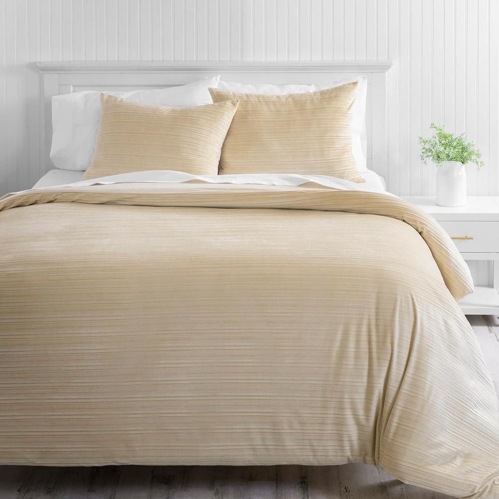 imageMARTHA STEWART Natalie King Size Duvet 3 Piece Set1 Duvet Cover 2 Pillow Shams Crinkle Velvet Texture Soft ampamp Royal Machine Wash 104quotx92quot with Button Closure ChampagneChampagne