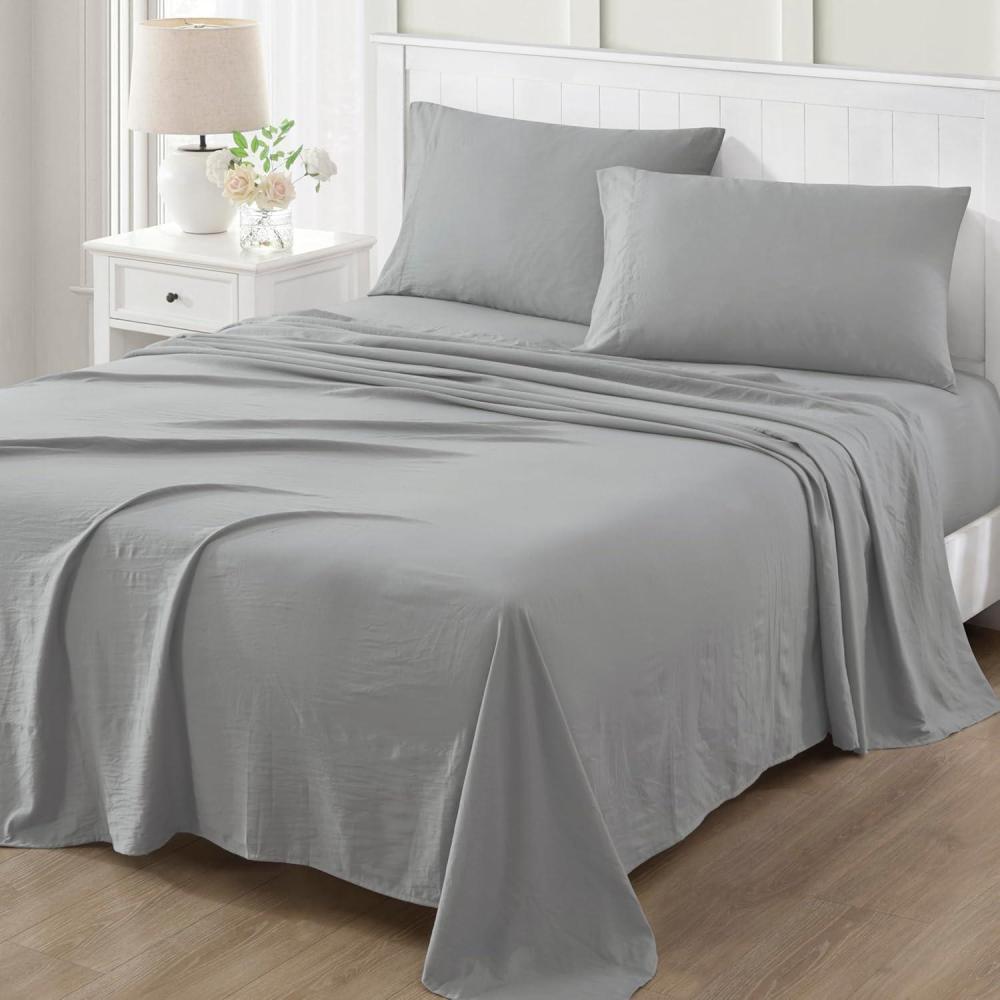 imageMARTHA STEWART Ultra Soft Brushed and Washed Microfiber 4 Piece Sheet Set Easy Care Comfy Bed Sheets with Deep Pocket 1 Flat Sheet 1 Fitted Sheet 2 Std Pillowcases Queen Size Navy BlueUltimate Gray