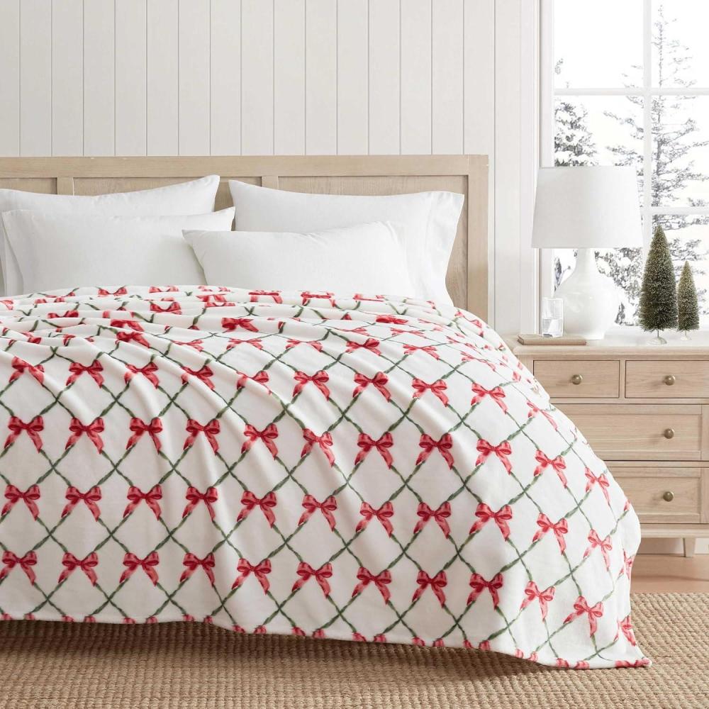 imageMartha Stewart Blanket Incredibly Soft Throw Blanket for Couch or Bed Printed Plush ampamp Oversized Bedding Holiday Woodland White 60quot x 70quotEmmas Bow White