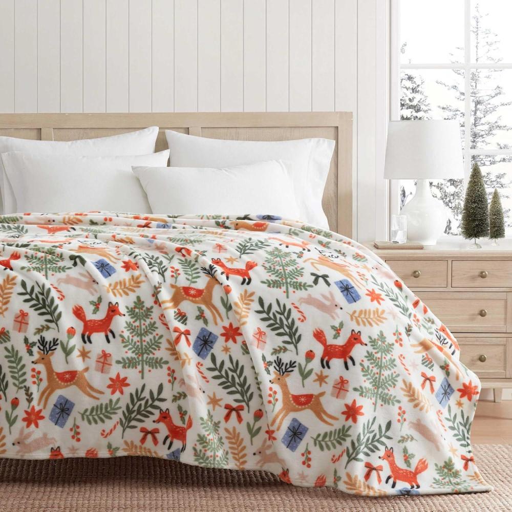 imageMartha Stewart Blanket Incredibly Soft Throw Blanket for Couch or Bed Printed Plush ampamp Oversized Bedding Holiday Woodland White 60quot x 70quotHoliday Woodland White