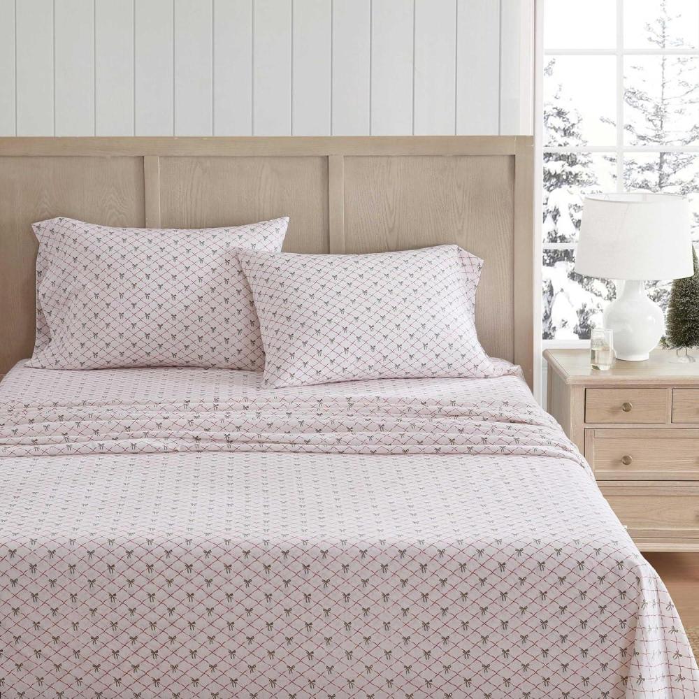 imageMartha Stewart Flannel Sheets Full Size AntiPilling ampamp Wrinkle Resistant Cotton Touchably Soft for AllSeason Comfort Bed Sheets with Matching Pillowcases ampamp Fitted Sheet Holiday Bows RedHoliday Bows Red