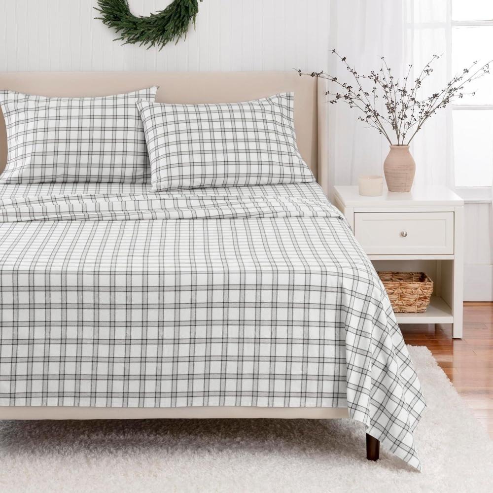 imageMartha Stewart Flannel Sheets Full Size AntiPilling ampamp Wrinkle Resistant Cotton Touchably Soft for AllSeason Comfort Bed Sheets with Matching Pillowcases ampamp Fitted Sheet Holiday Bows RedGray